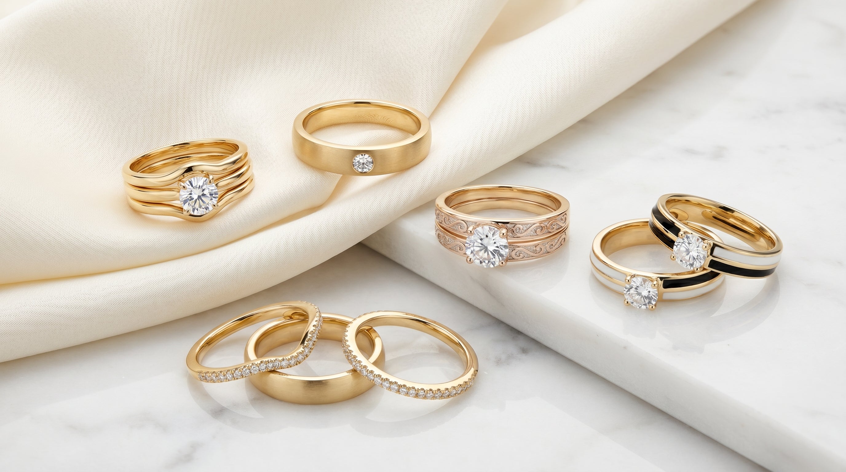 3 piece his and hers wedding ring sets - hero image
