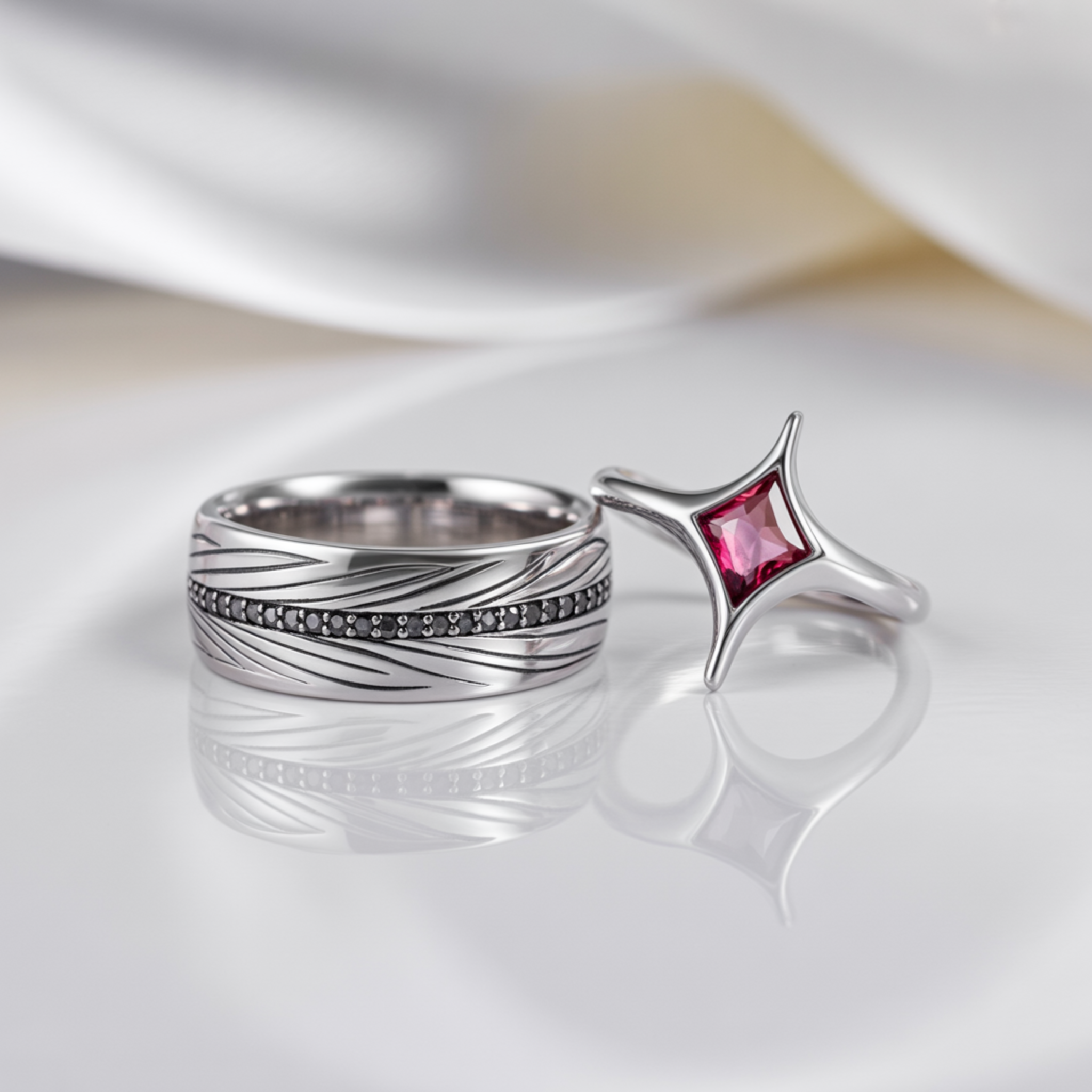 The Geometric Star Couples Rings - View 1