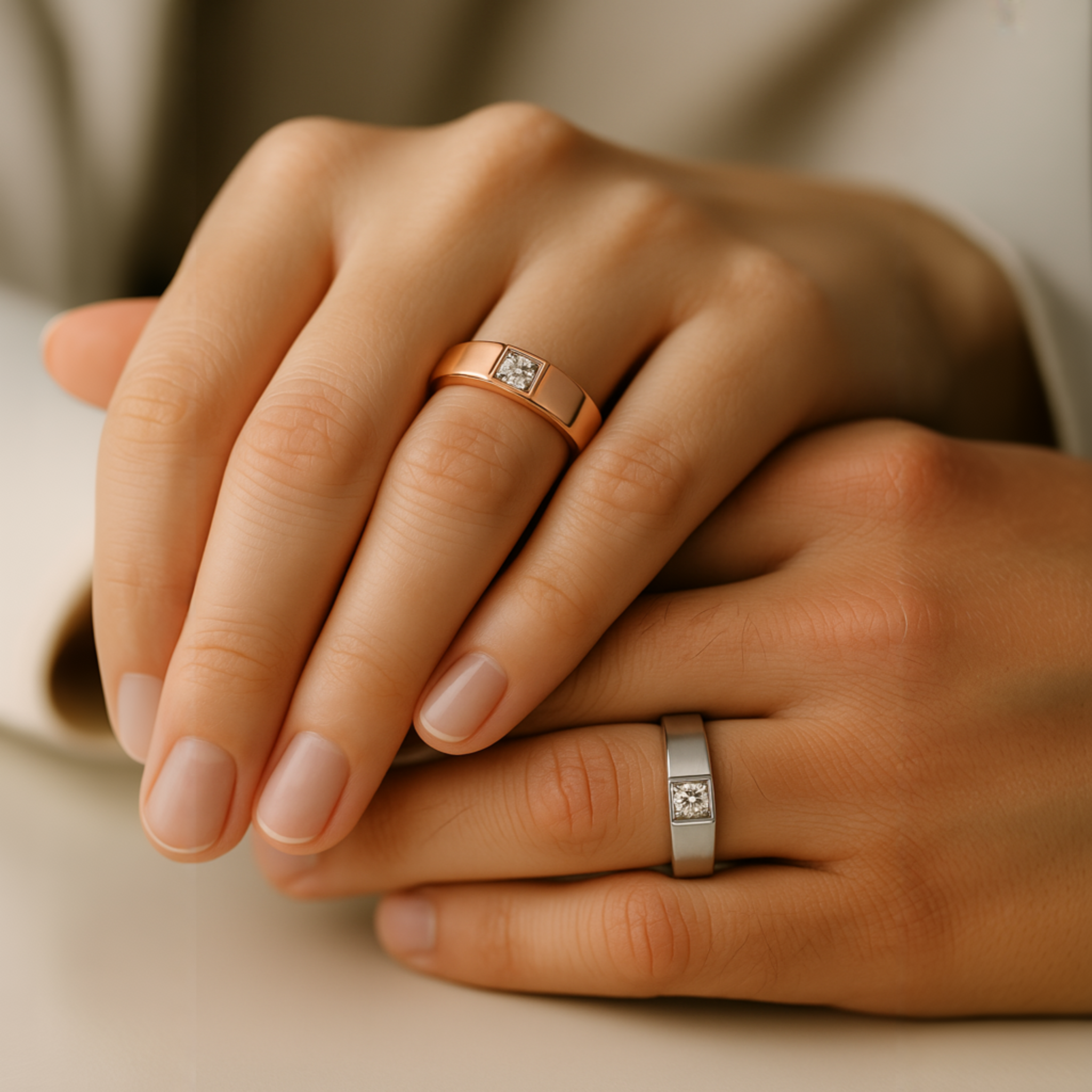 The Bold Square-Set Couples Rings - View 3