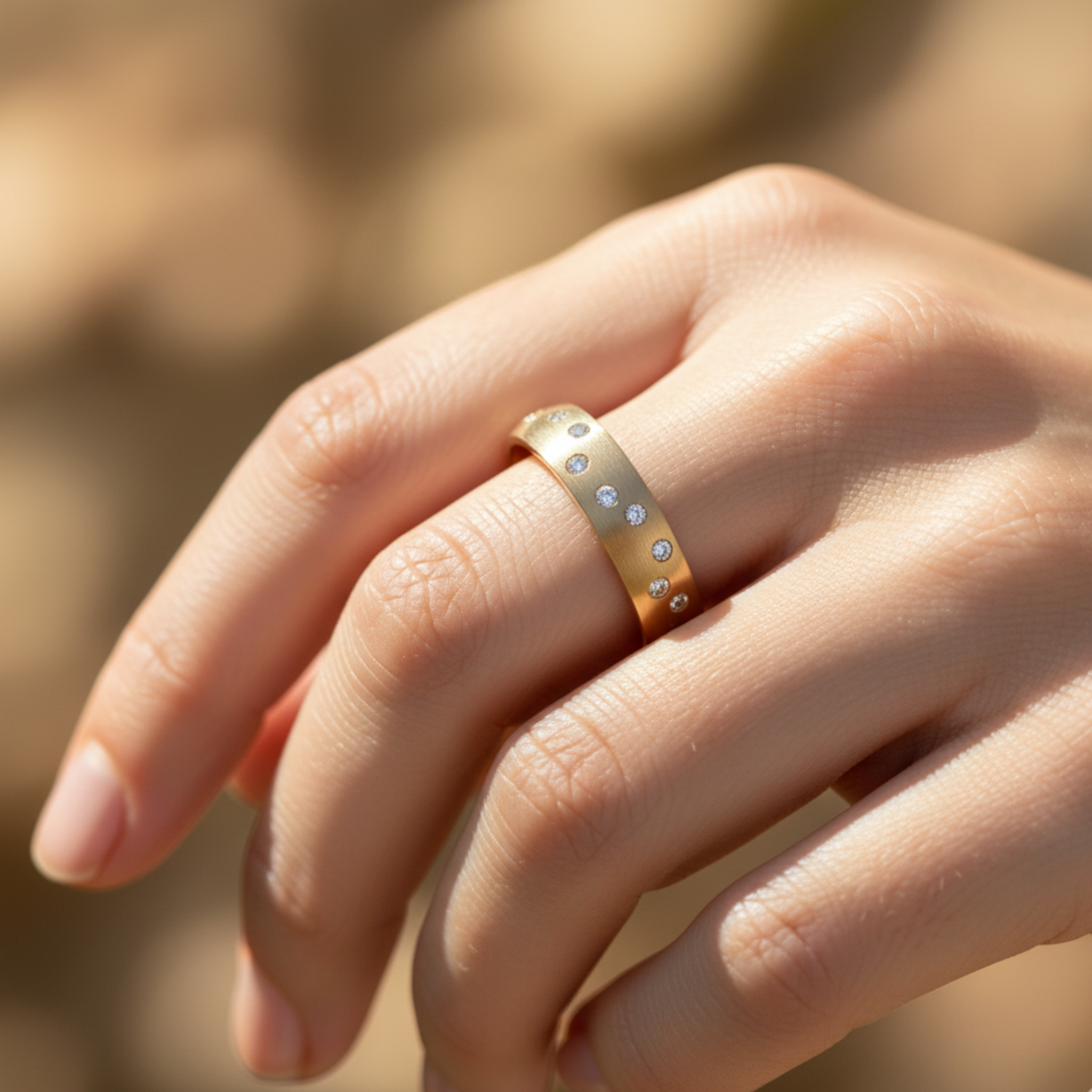 The Brushed Flush Couples Rings - View 5