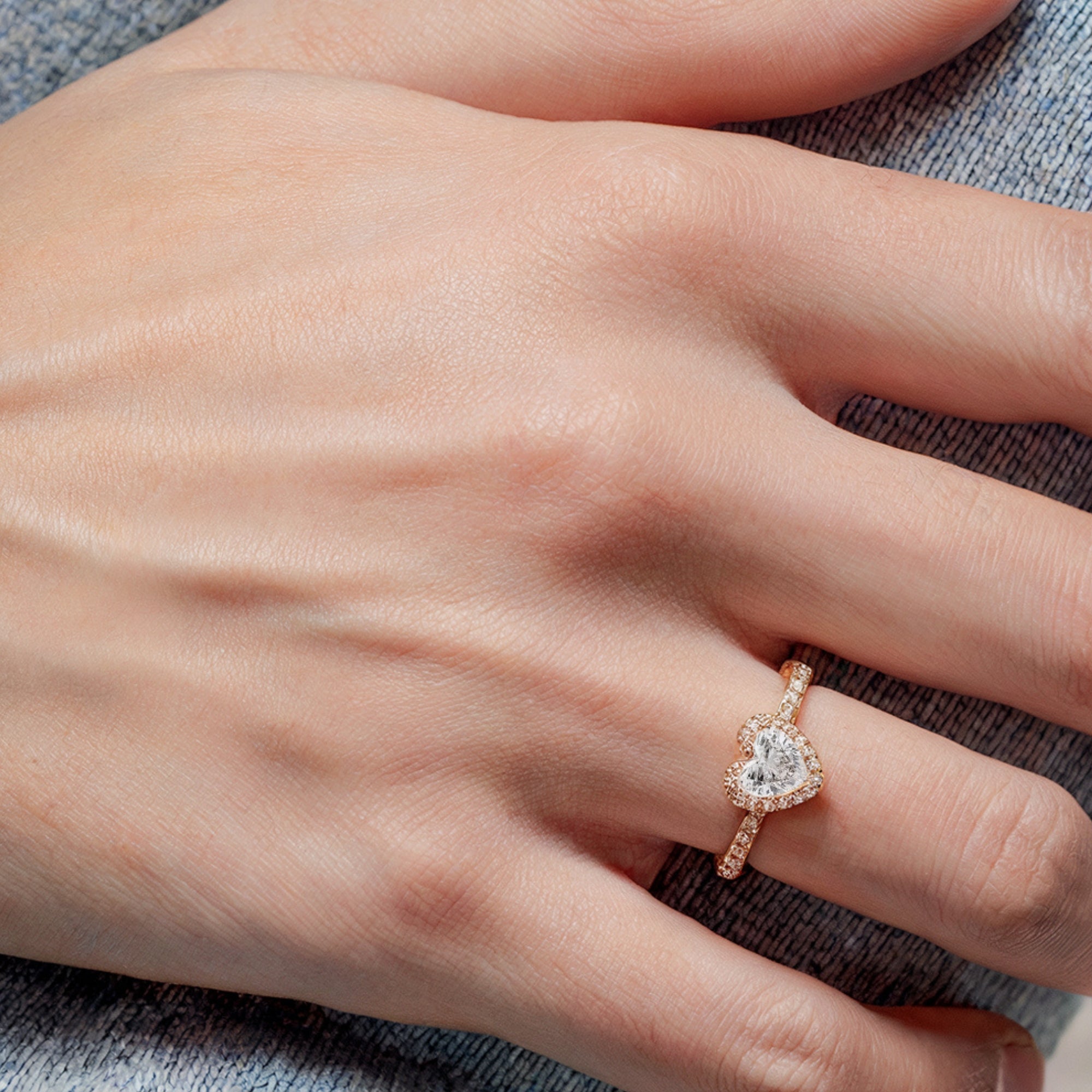 A 14K solid gold Adore You Heart Ring showcasing a 2CT heart-cut moissanite stone.