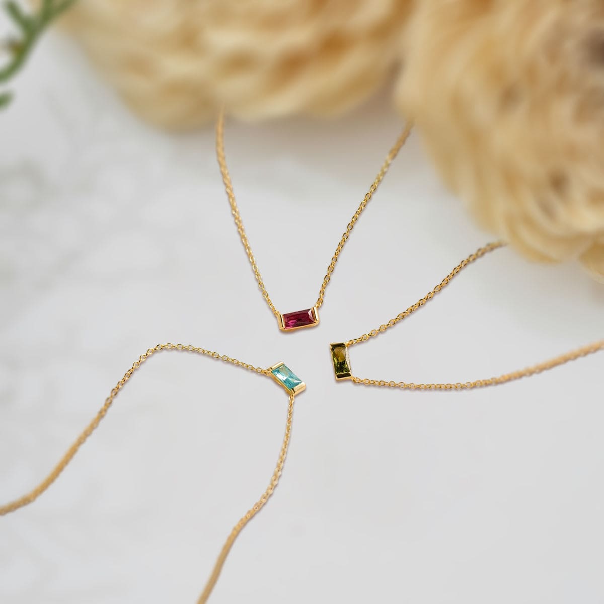 パーソナライズ バゲットカット 誕生石ネックレス - ステンレススチール