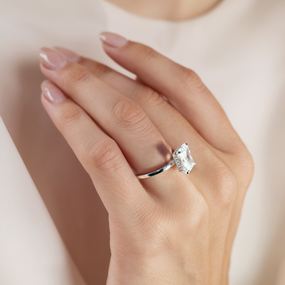 3CT ラディアントカット モアサナイト ソリティアリング