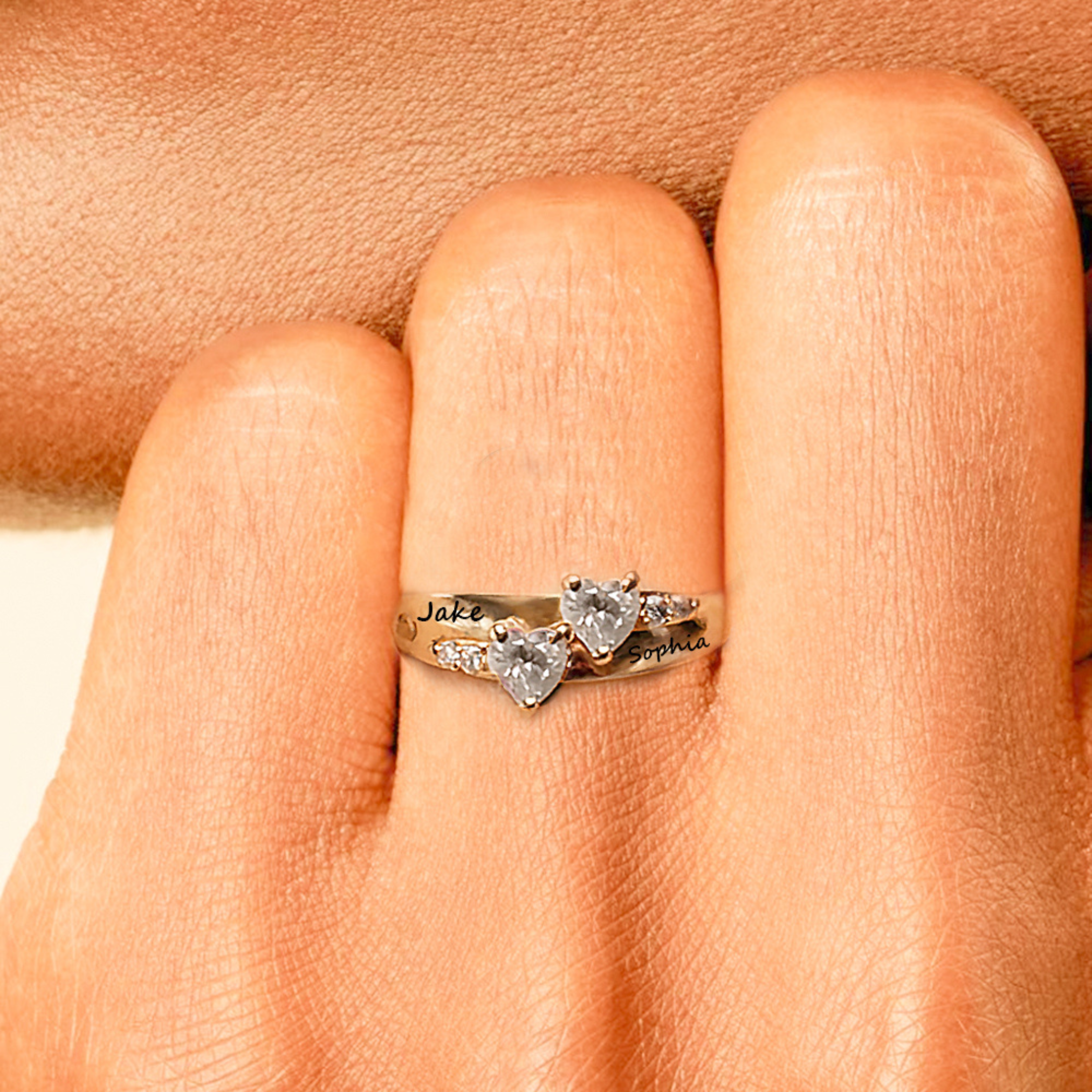 刻印入りゴールド ダブルハート プロミスリング