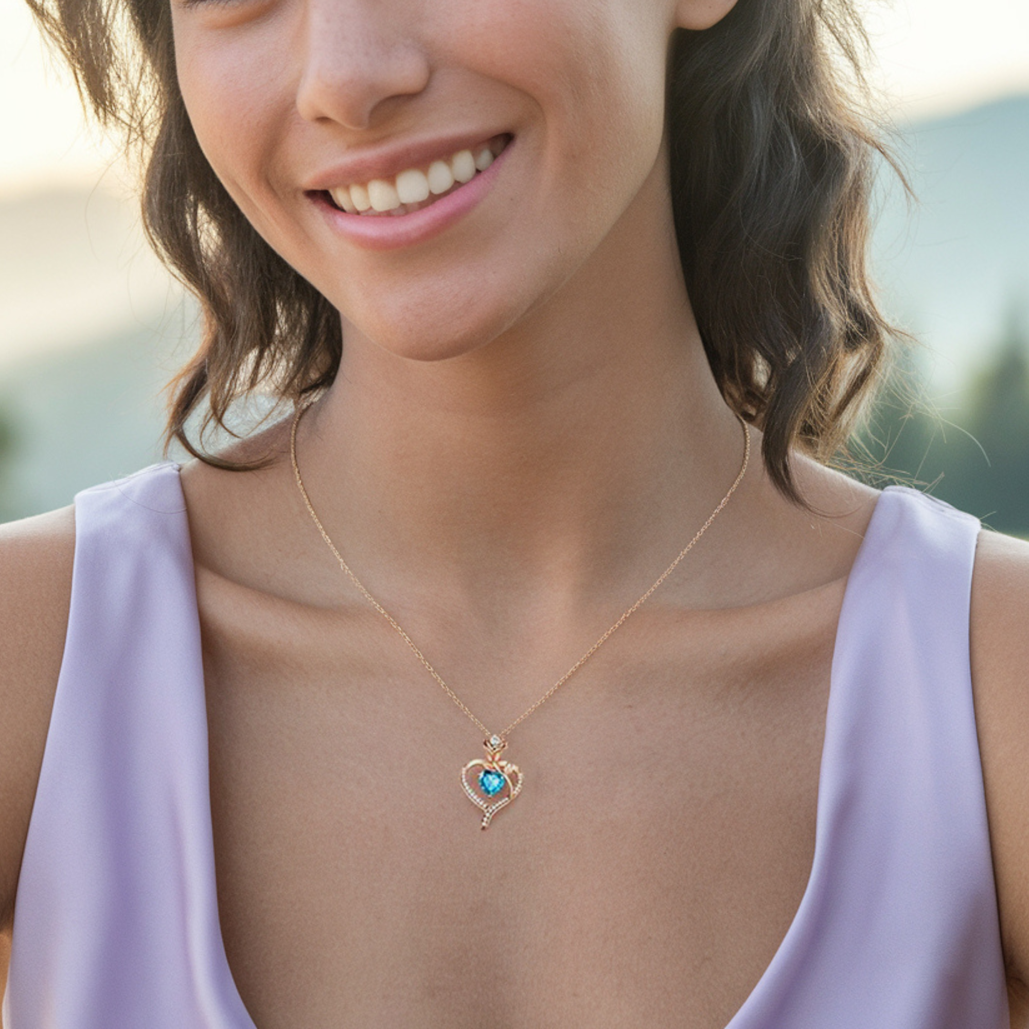 ローズフラワー ハート 誕生石ネックレス