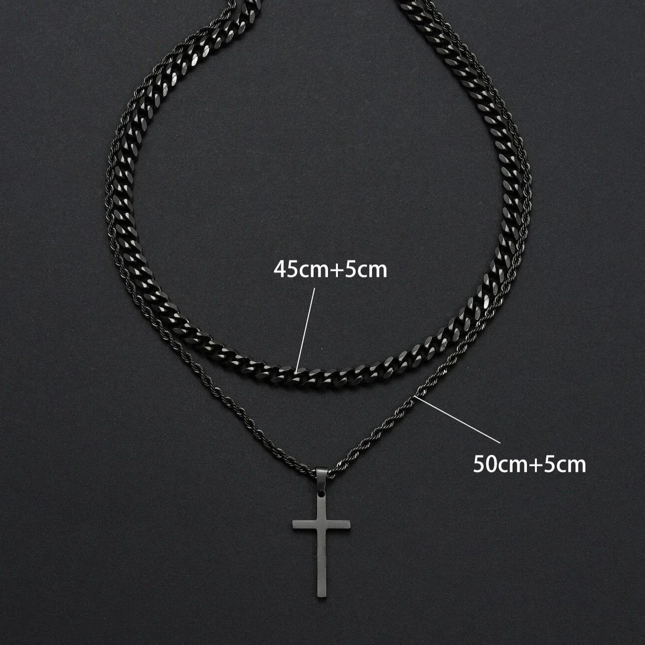 18Kゴールド メンズ 二重 クロス ペンダント ネックレス