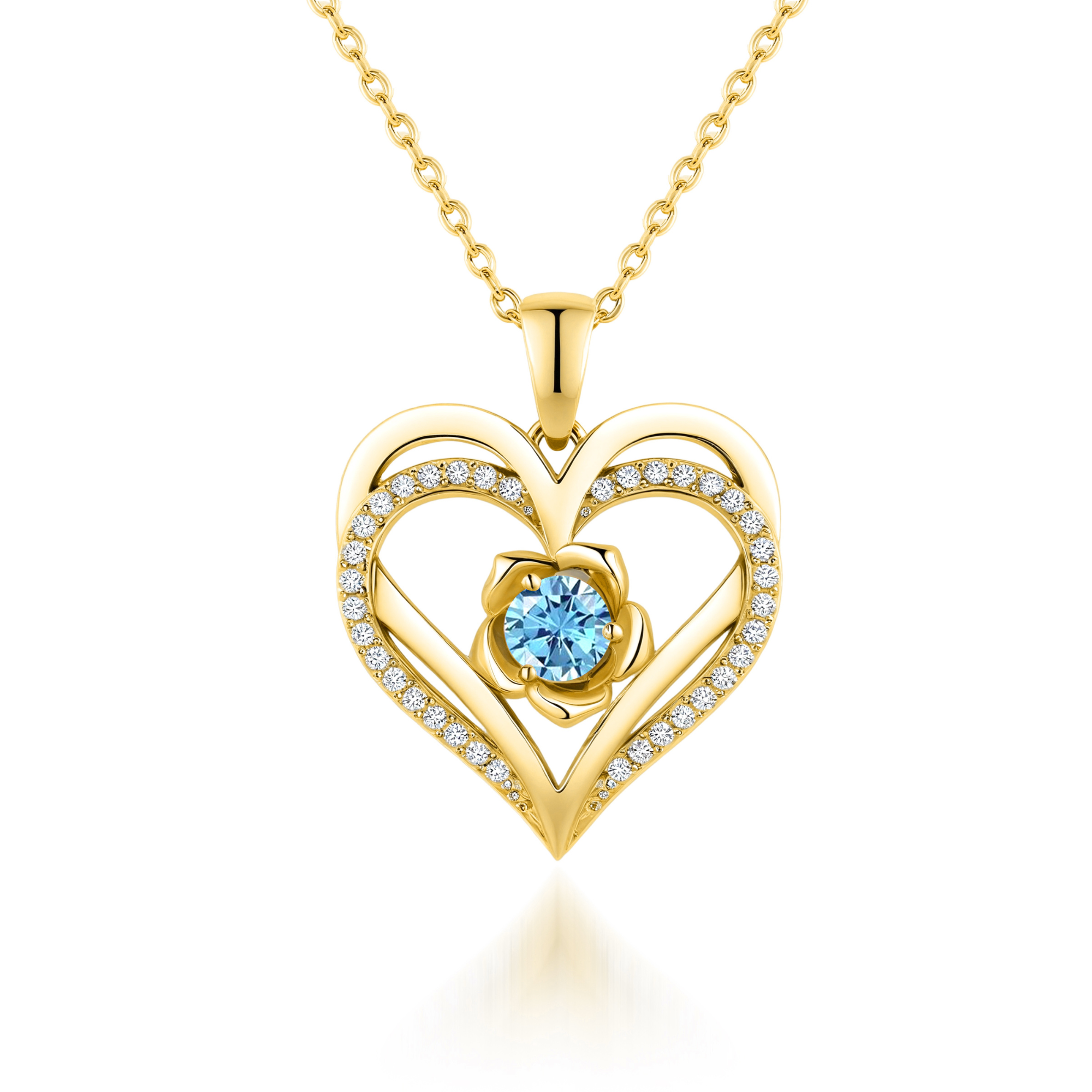 Collier Pendentif Coeur Fleur Pierre de Naissance