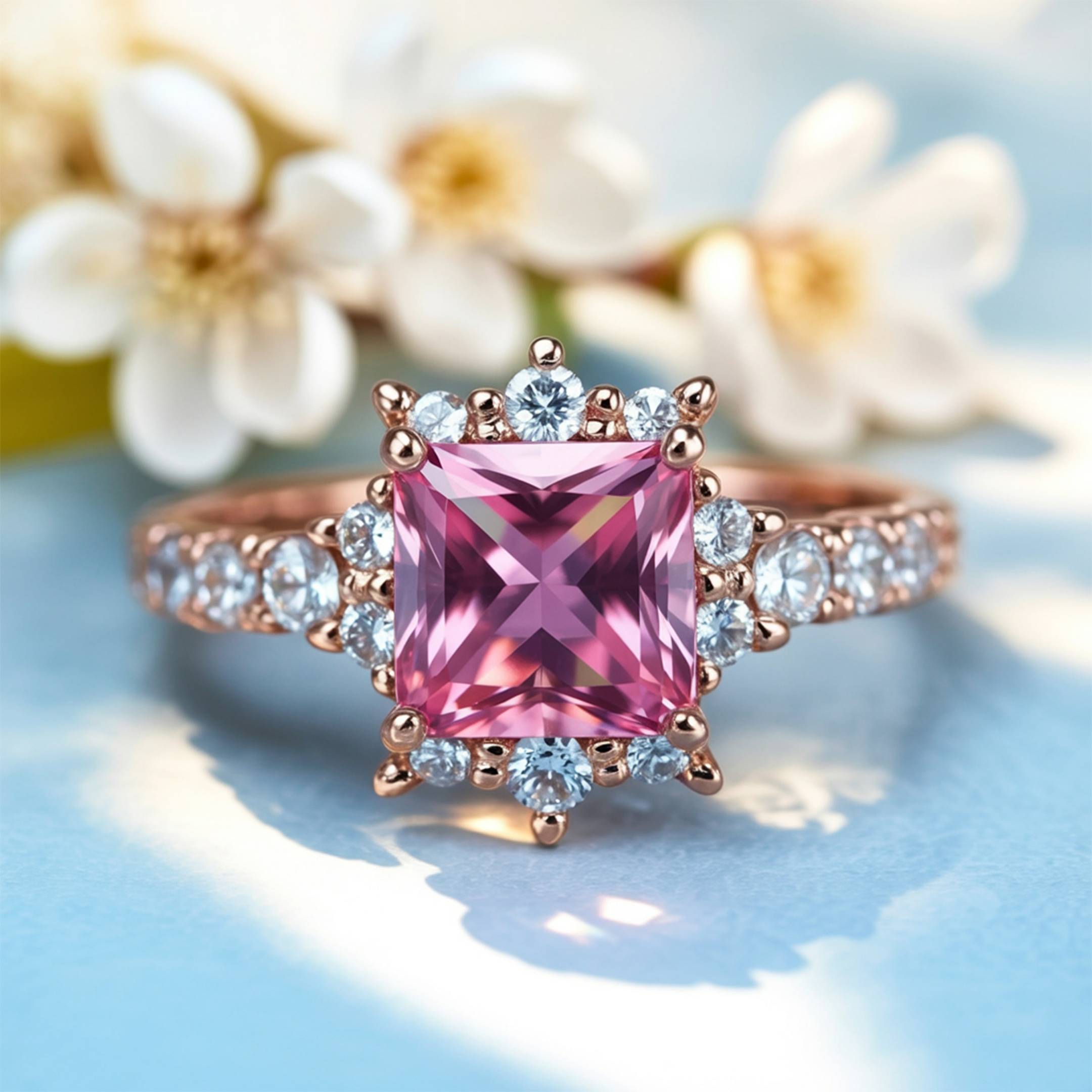 カテリーナ 1CT プリンセスカット ピンクモアサナイトリング