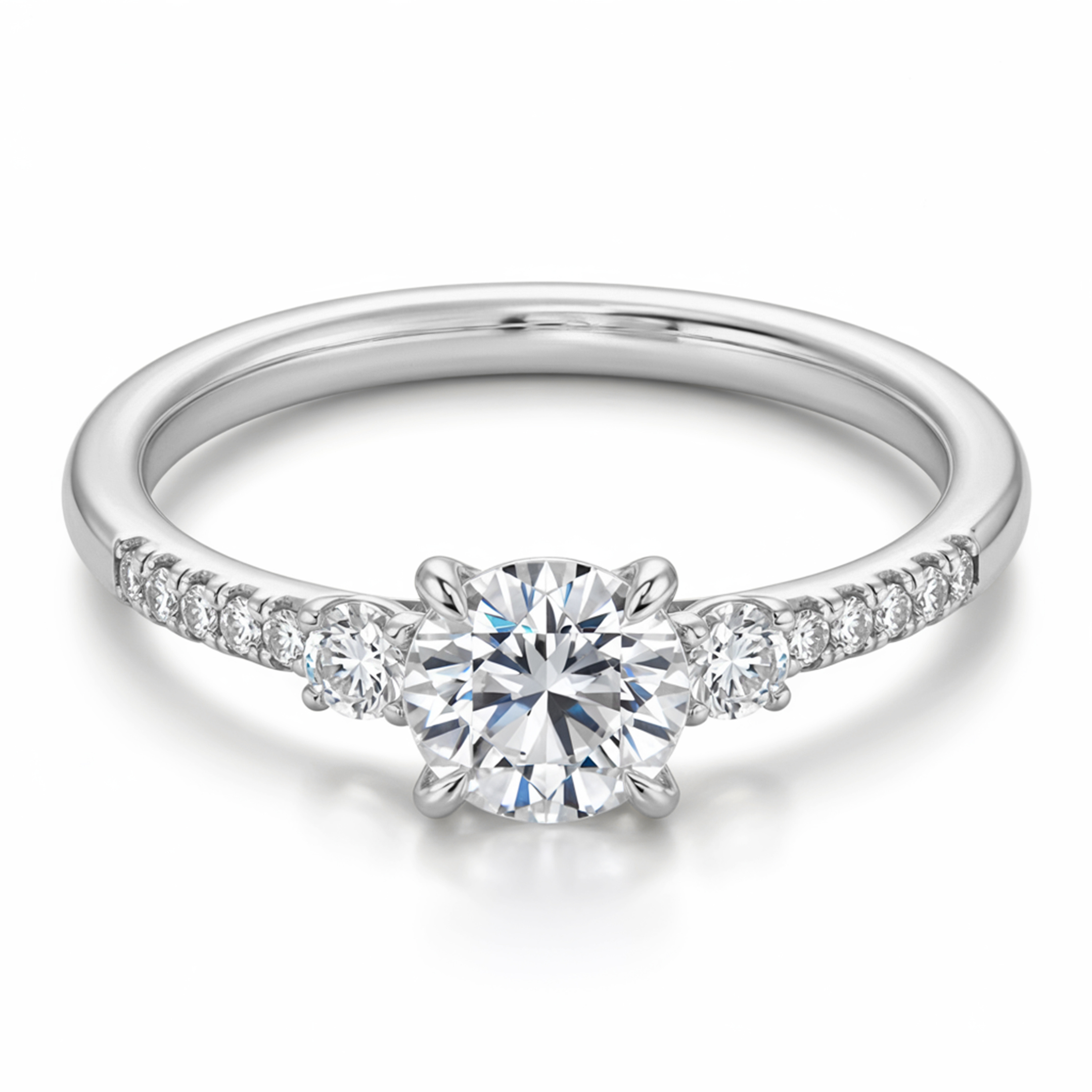 1CT ラウンドカット スリーストーン モアッサナイトリング