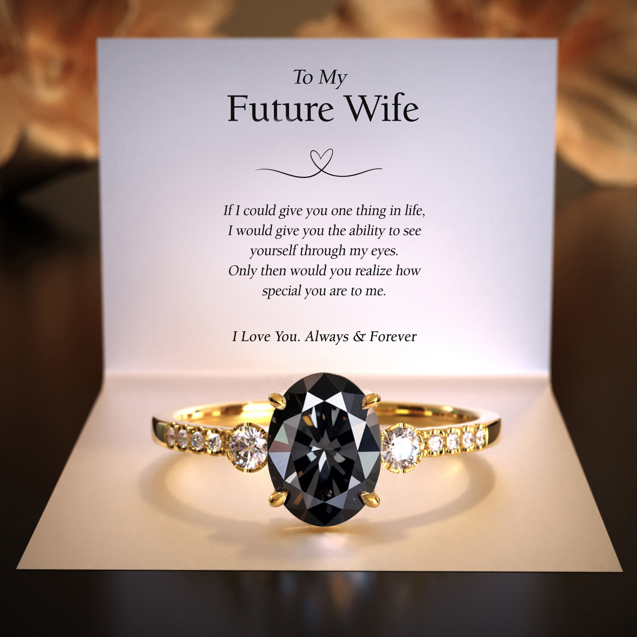 The Luna | 未来の妻へ 2CT オーバルカット ブラックモアサナイトリング