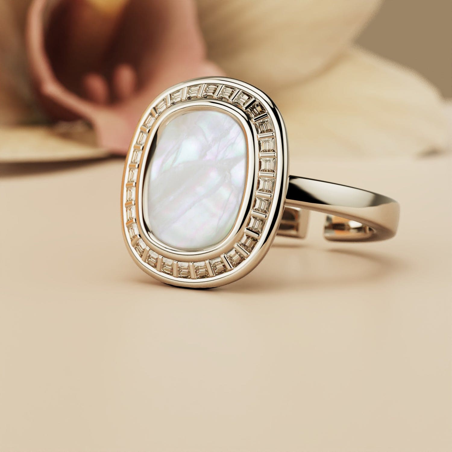 真珠光沢の夢:マザーオブパールリング - S925スターリングシルバー