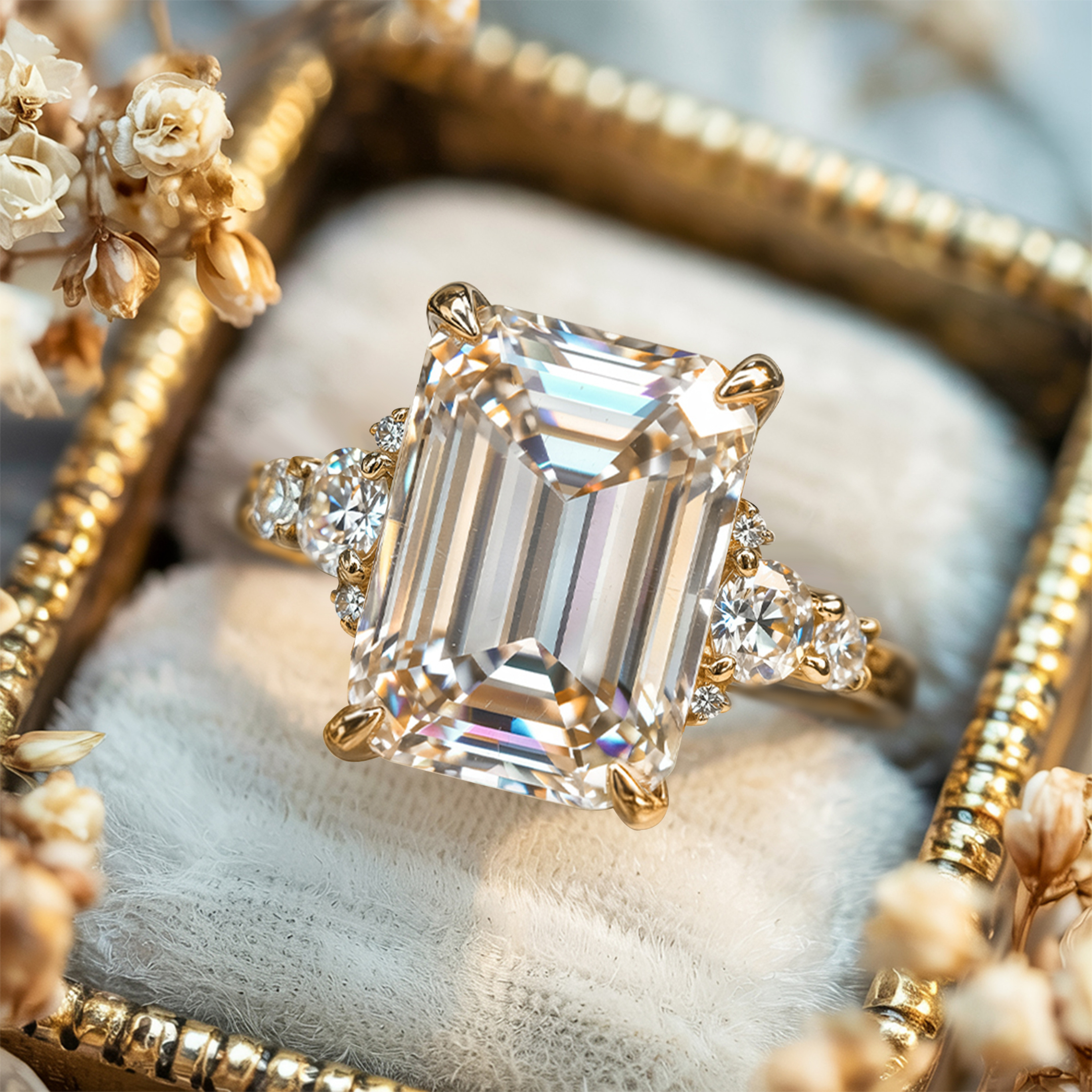 <The Bella Jewel 5CT エメラルドカット モアッサナイトリング>