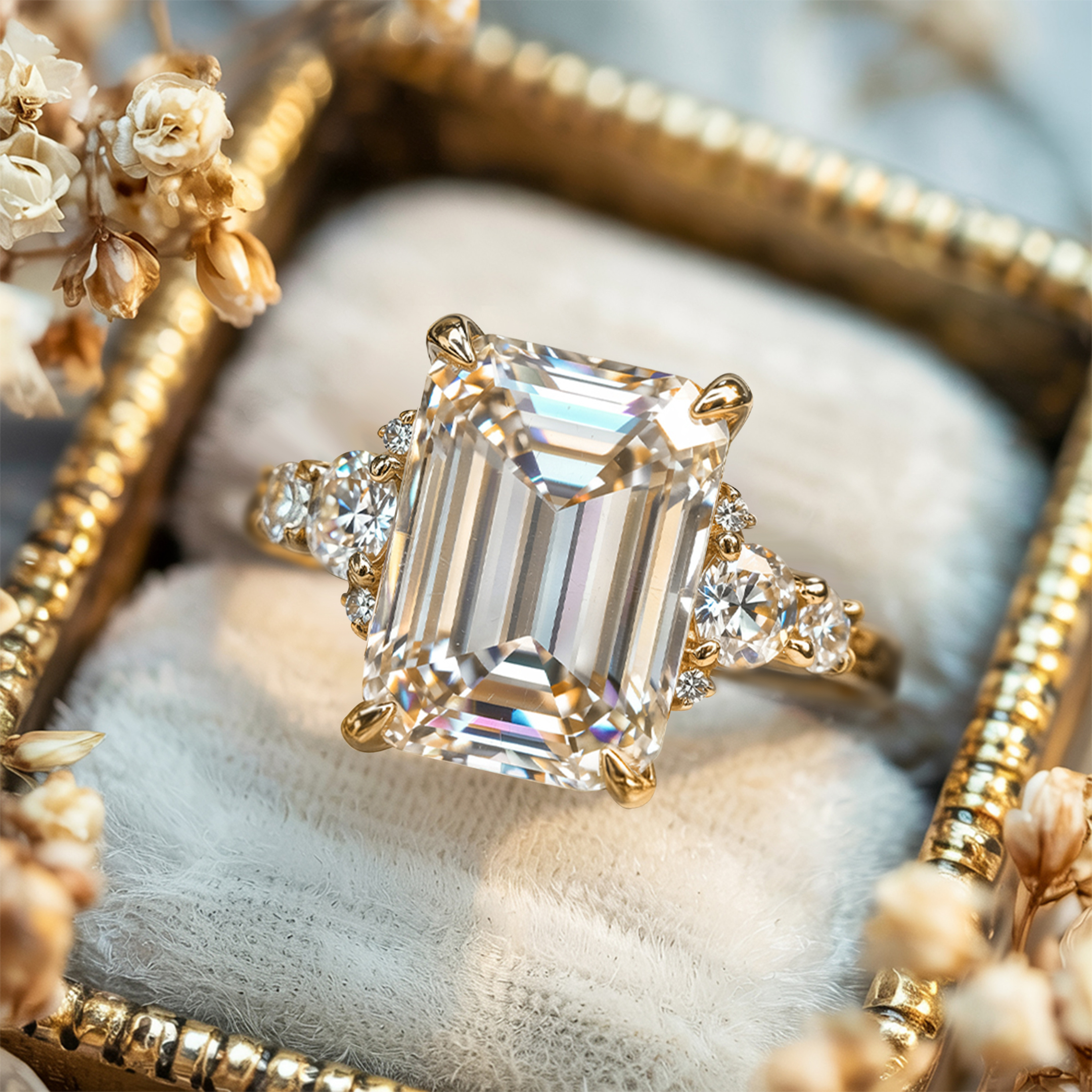 <p>The Bella Jewel 4CT エメラルドカット モアッサナイトリング</p>