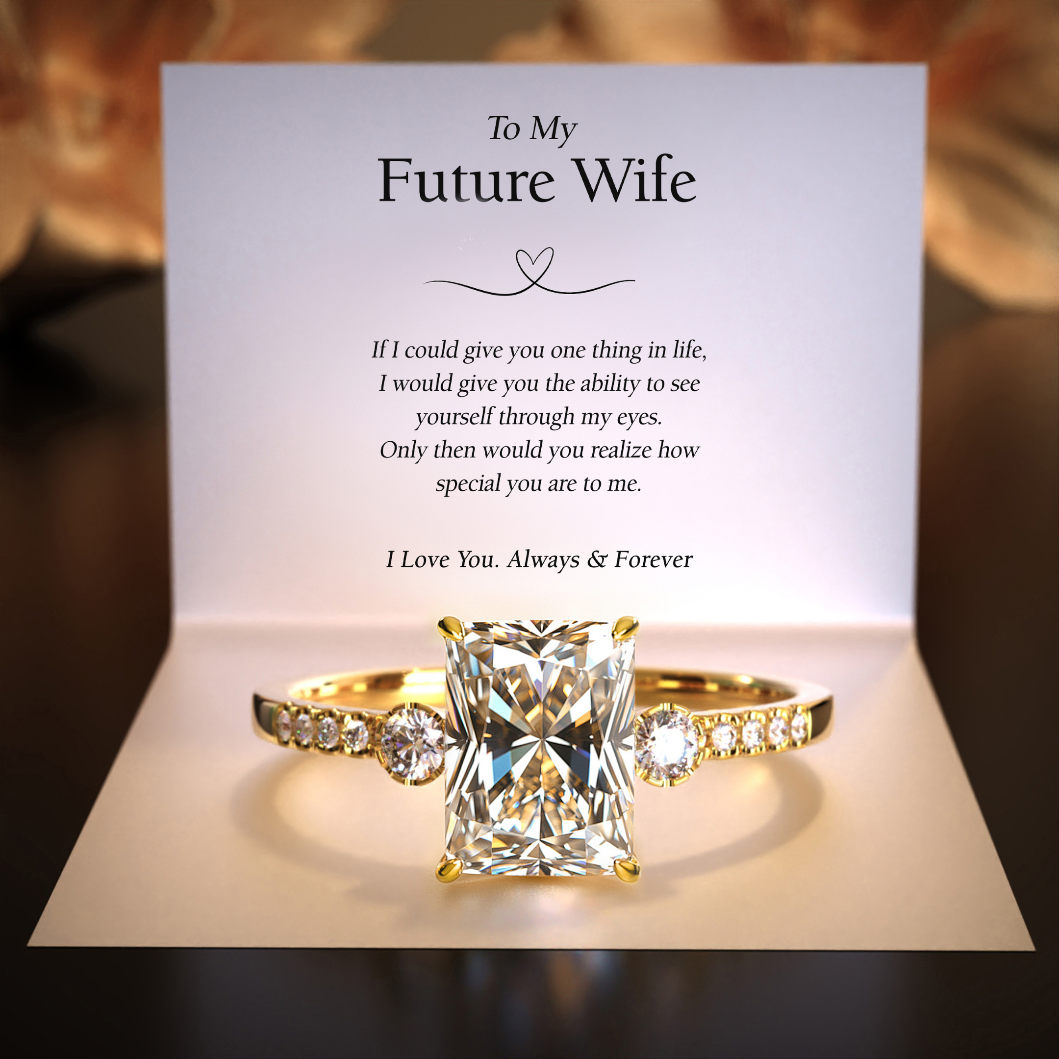 The Luna | 未来の妻へ — ラディアントカット モアサナイトリング