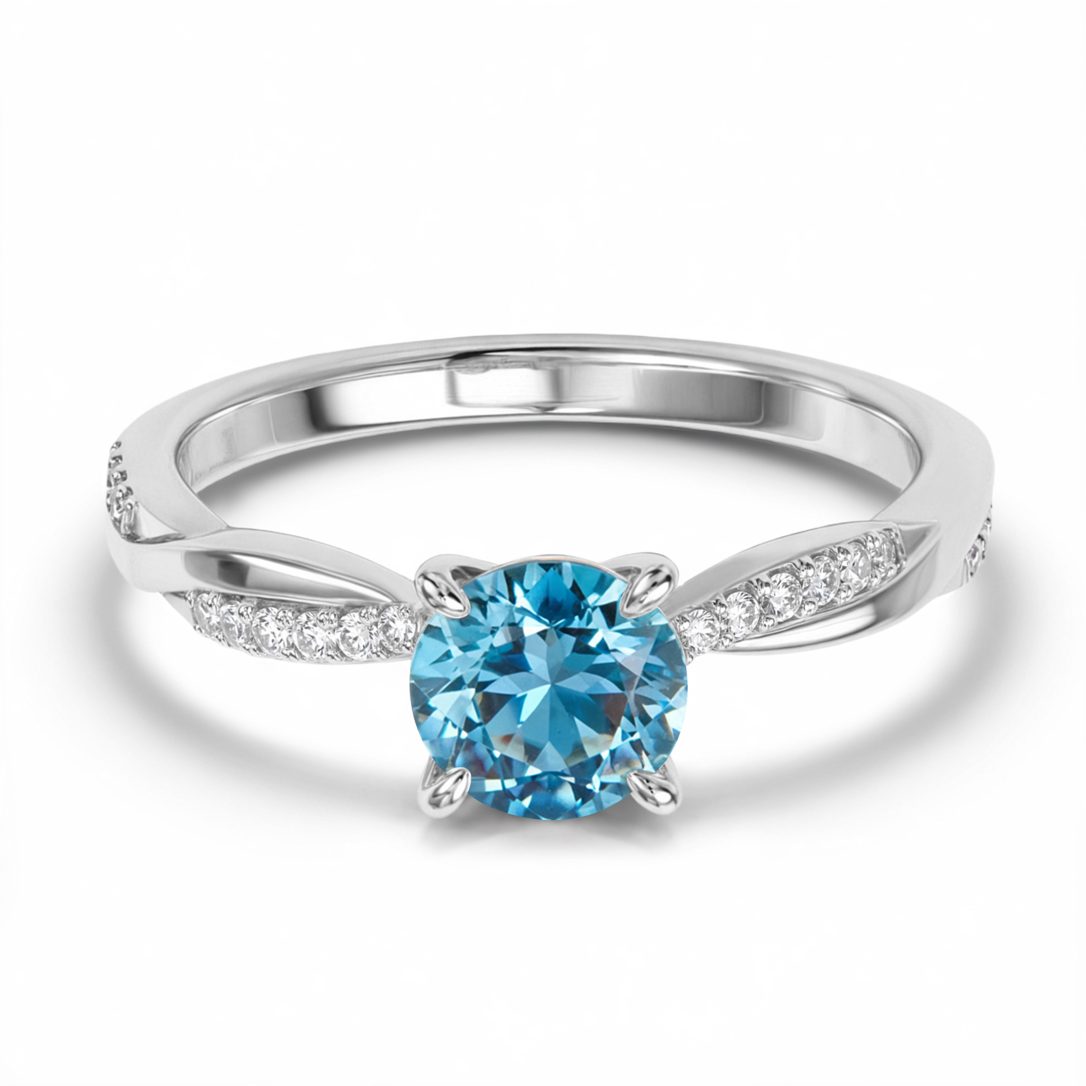 ツイストバンド 1CT ラウンドカット ブルーモアサナイトリング