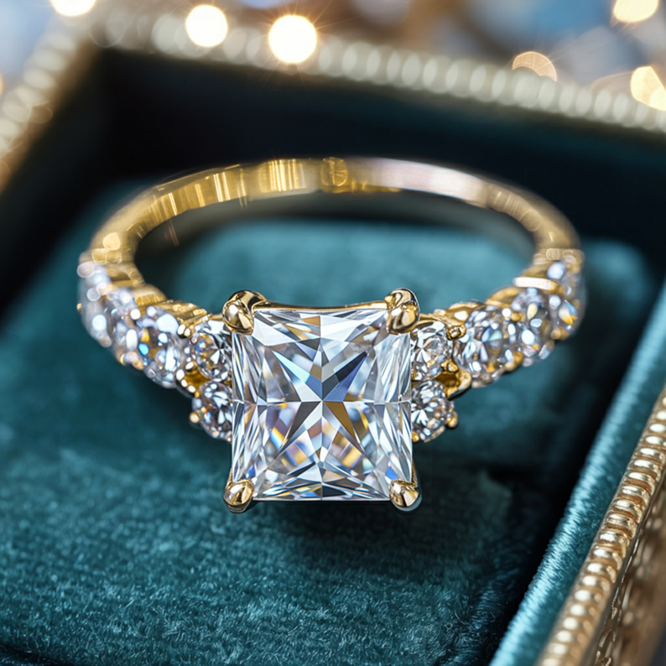 The Adelina Rae — Princess Cut Moissanite Ring
アデリナ・レイ — プリンセスカット モアッサナイトリング