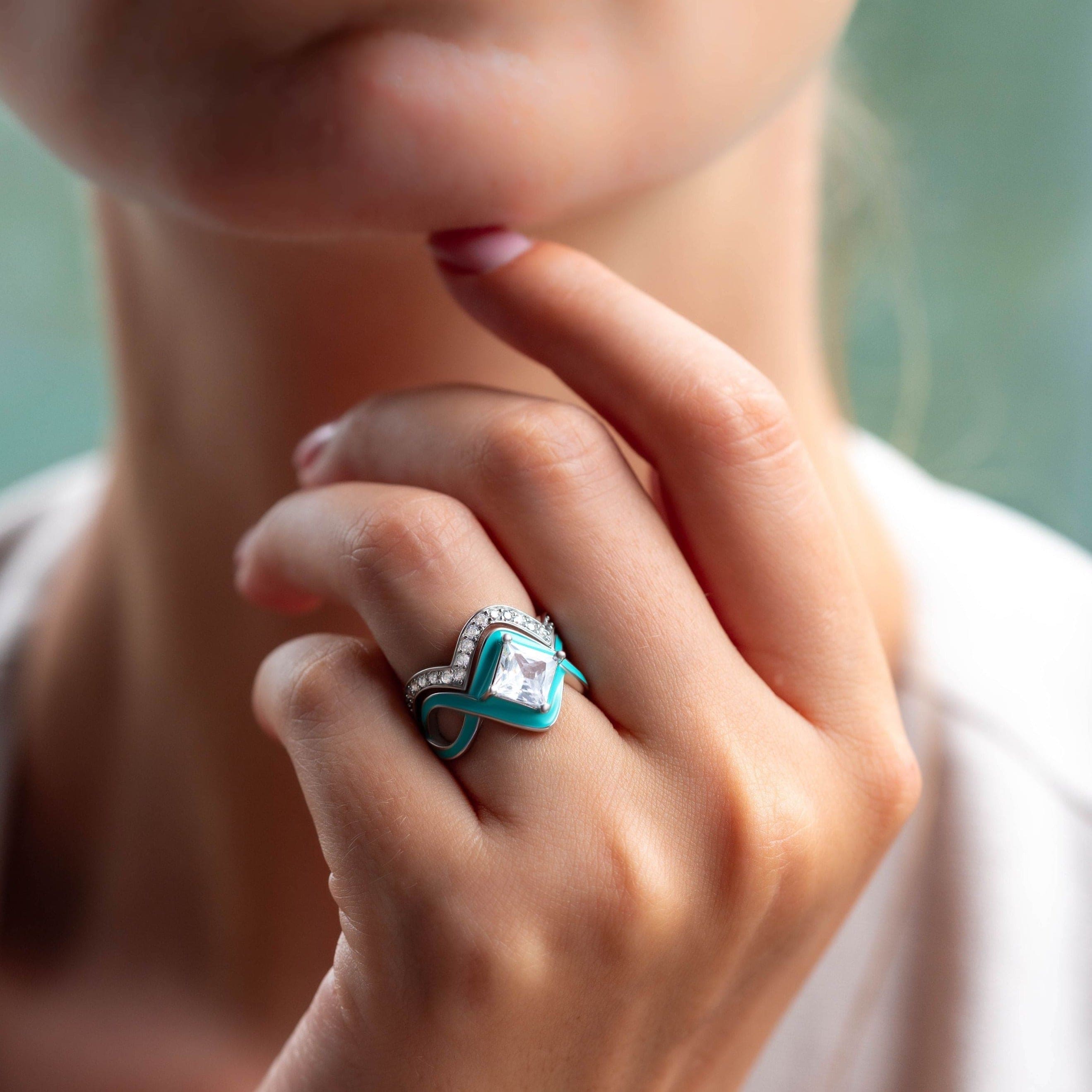 海の波:2点セットリング - S925スターリングシルバー