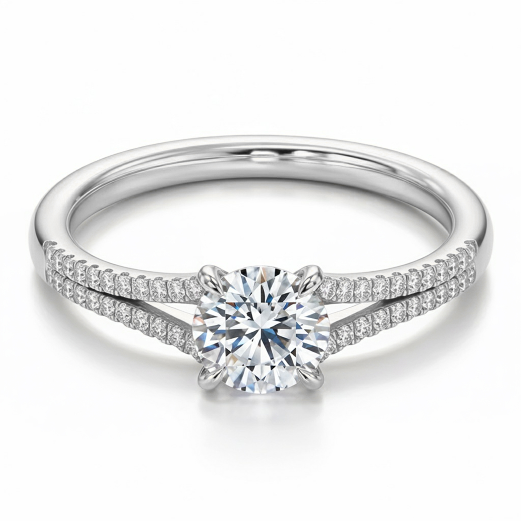 1CT ラウンドカット スプリットシャンク モアッサナイトリング