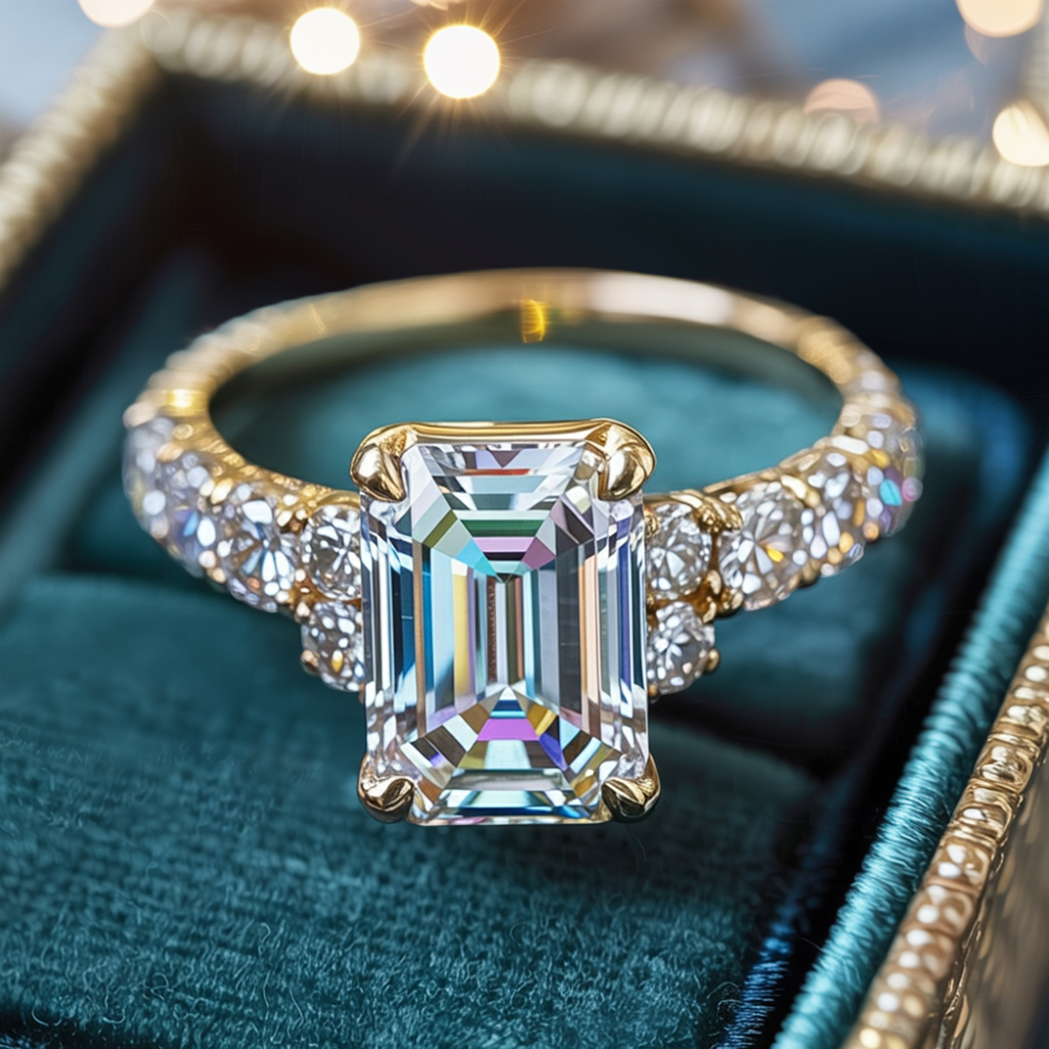 アデリナ・レイ 4CT エメラルドカット モアッサナイトリング