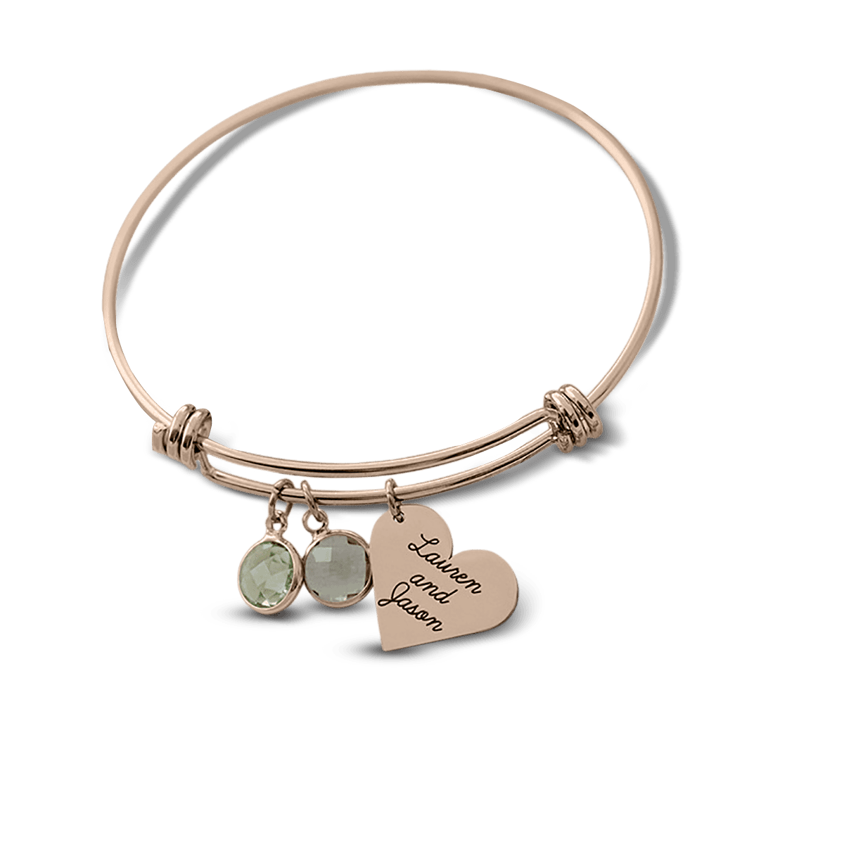 Personalized Birthstones Engraved Charm Bangle Bracelet - Stainless Steel