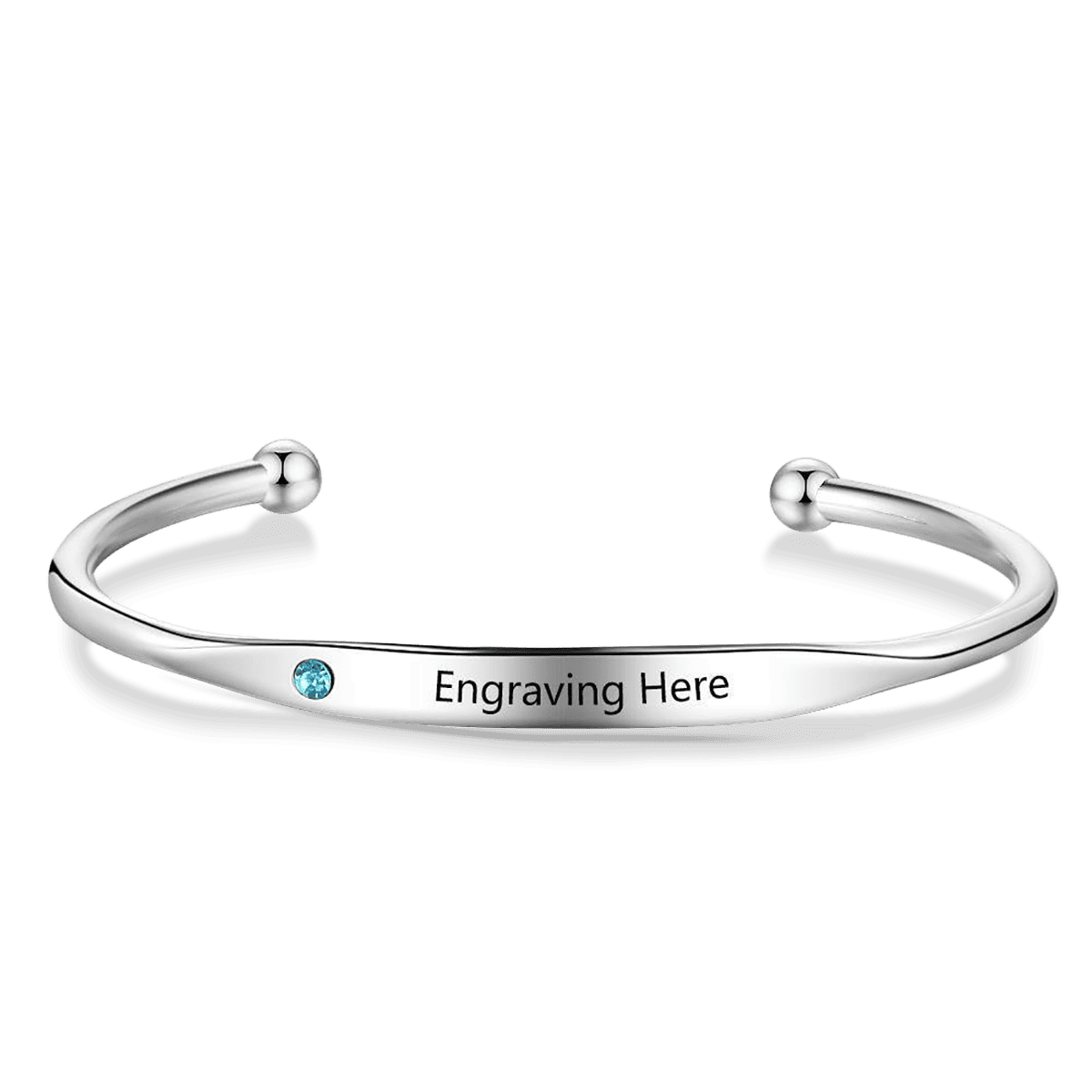 パーソナライズ誕生石 & 名入れバングル - ステンレス製