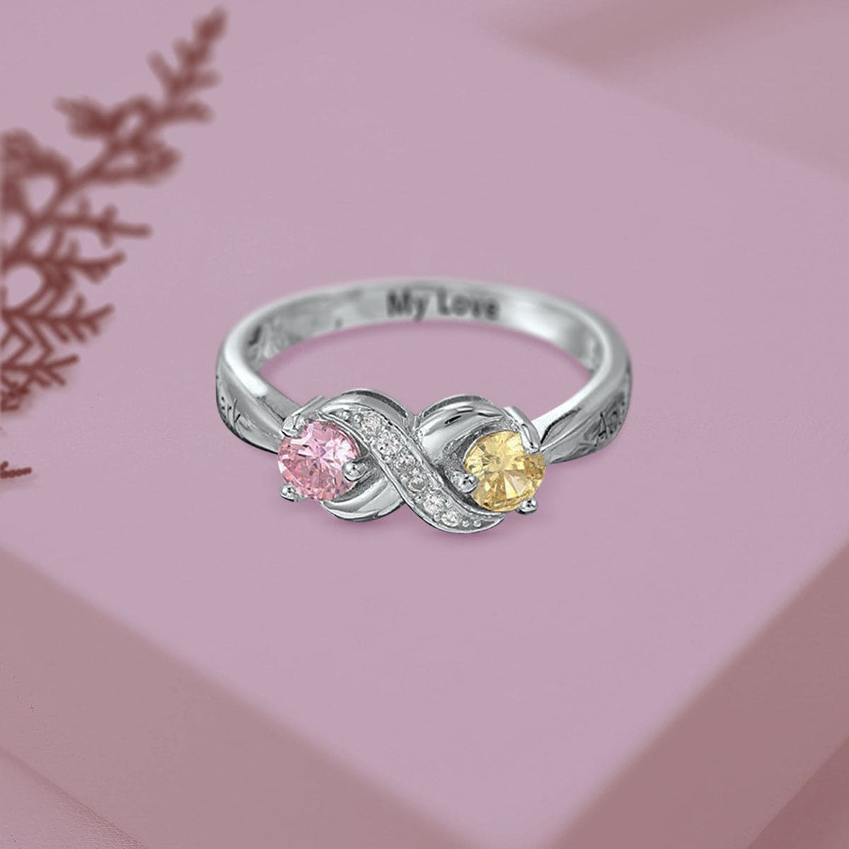 パーソナライズ インフィニティ ラウンドカット 誕生石リング - S925 スターリングシルバー