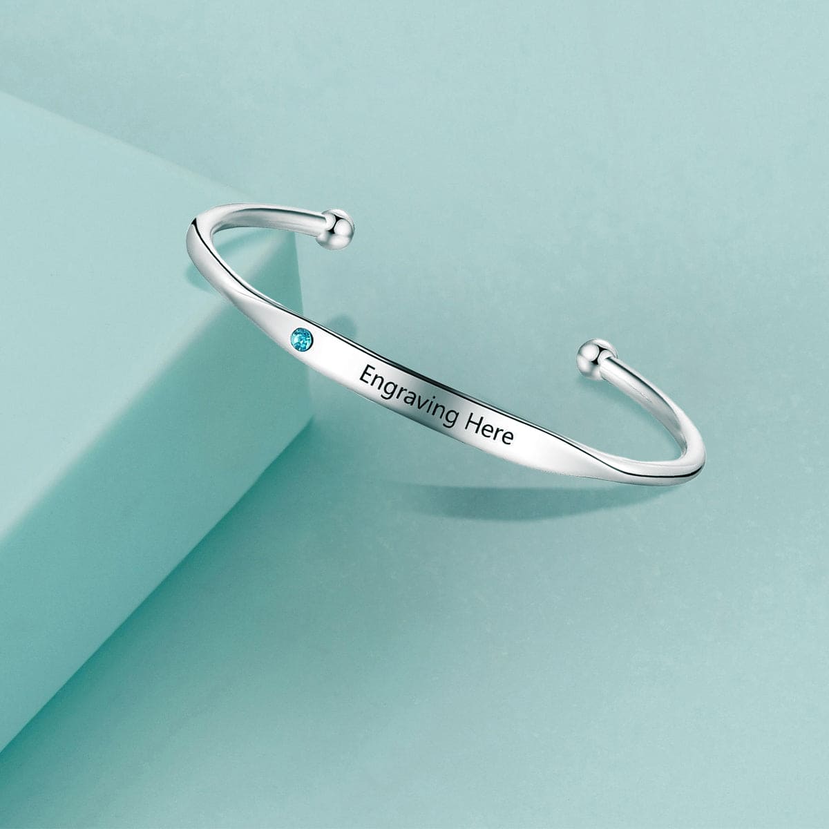 パーソナライズ誕生石 & 名入れバングル - ステンレス製