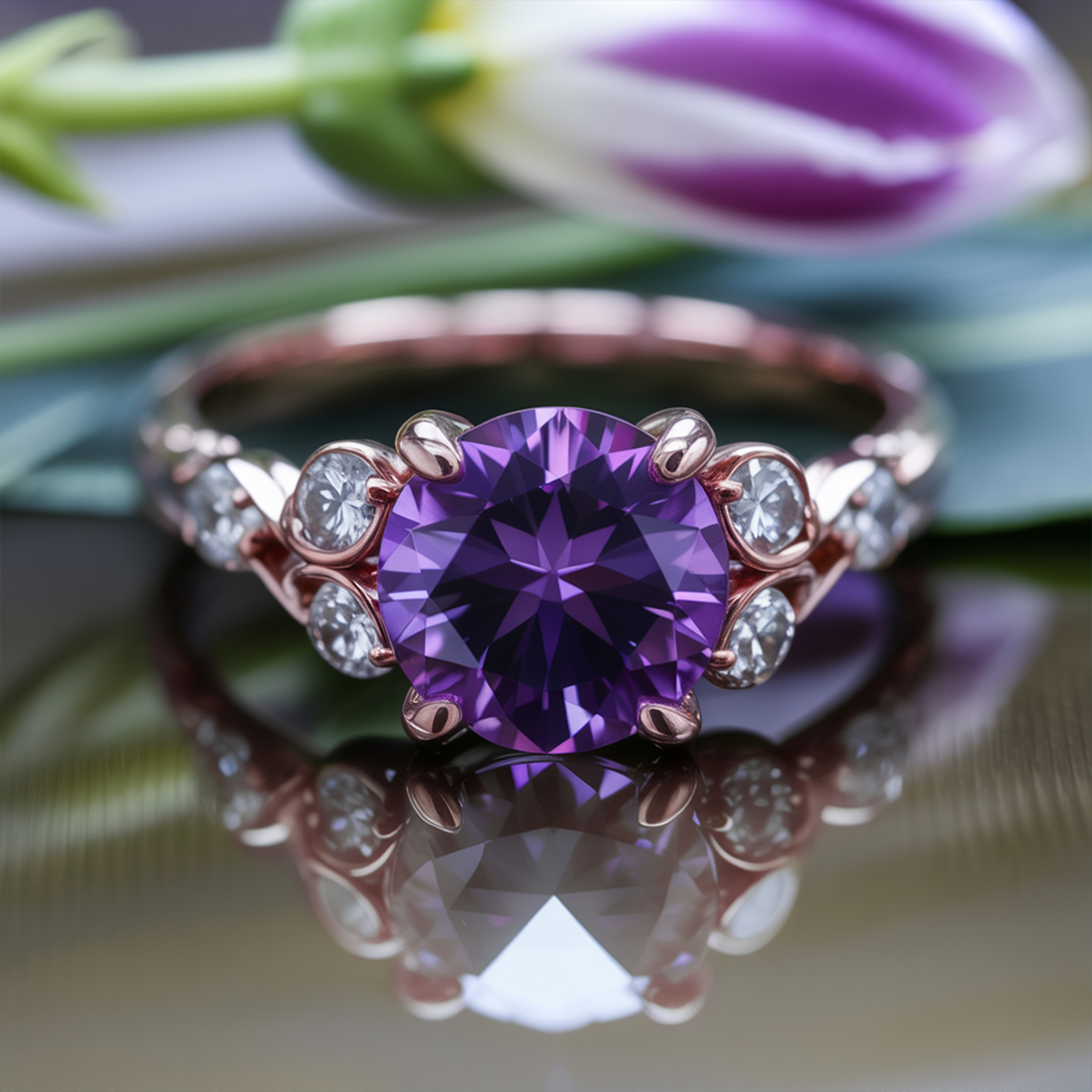 <Katalina>1.5CT ラウンドカット パープル モアッサナイトリング