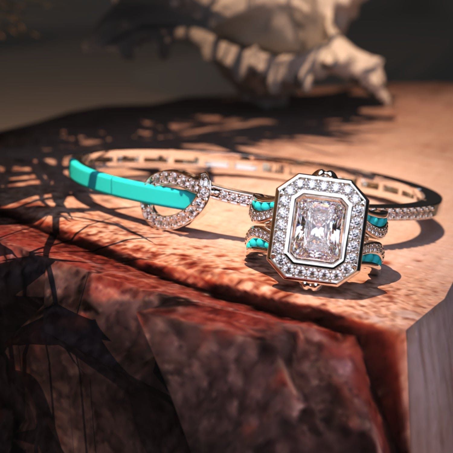 海の王冠:ダイヤモンドリング+無料ブレスレット - S925スターリングシルバー