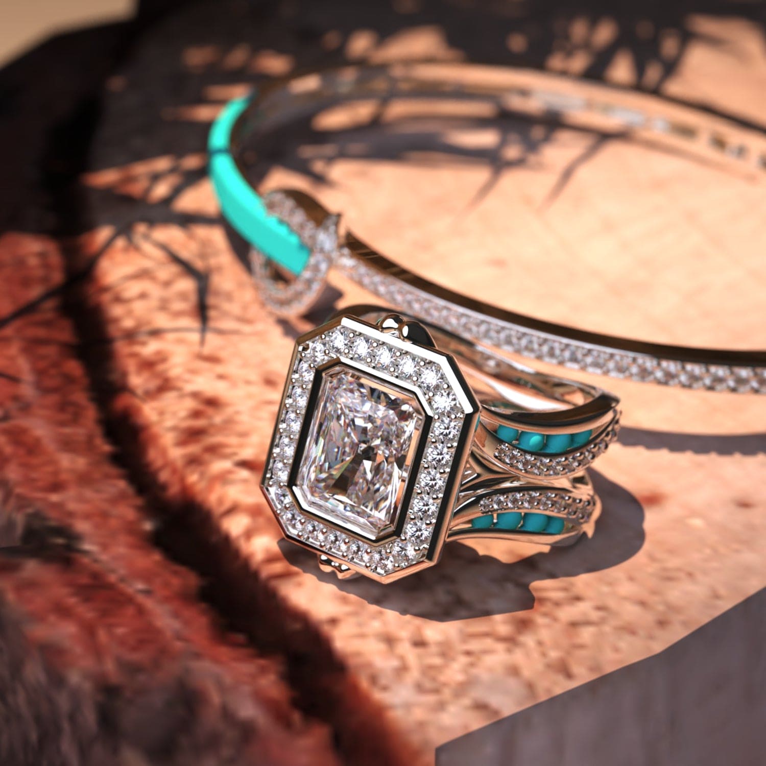 海の王冠:ダイヤモンドリング+無料ブレスレット - S925スターリングシルバー