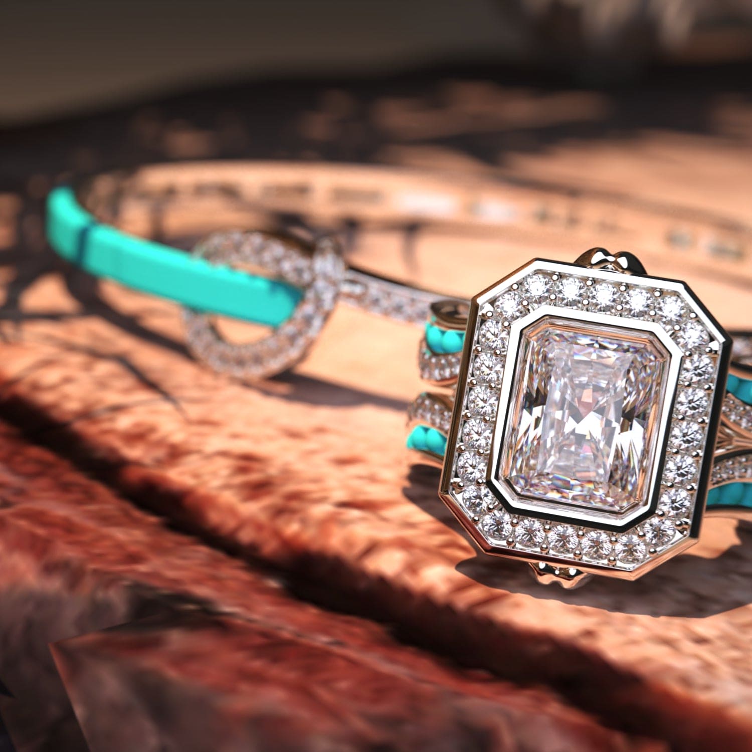 海の王冠:ダイヤモンドリング+無料ブレスレット - S925スターリングシルバー