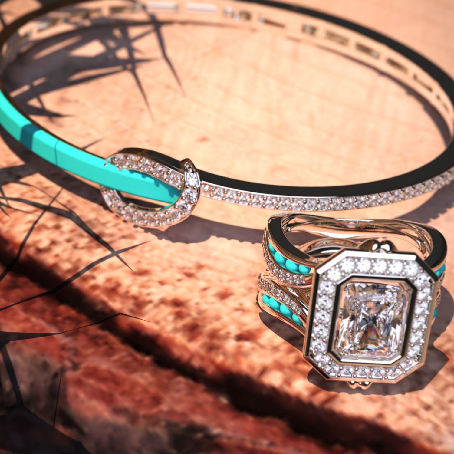 海の王冠:ダイヤモンドリング+無料ブレスレット - S925スターリングシルバー