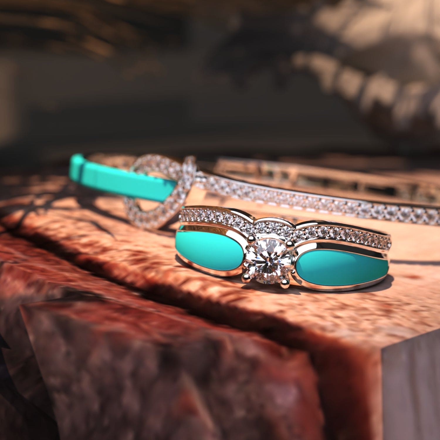 ブルーラグーン:2点セットリング + ブレスレット無料 - S925スターリングシルバー