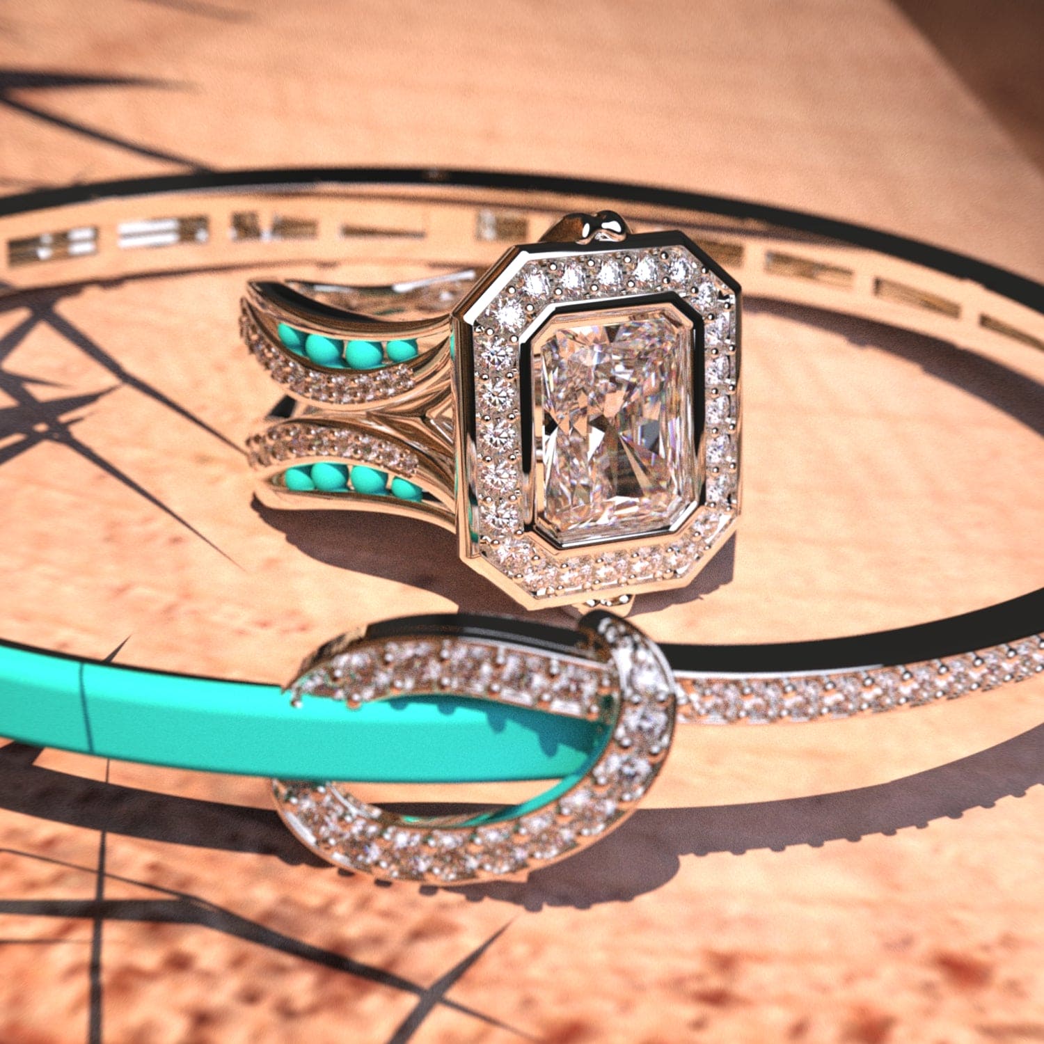 海の王冠:ダイヤモンドリング+無料ブレスレット - S925スターリングシルバー