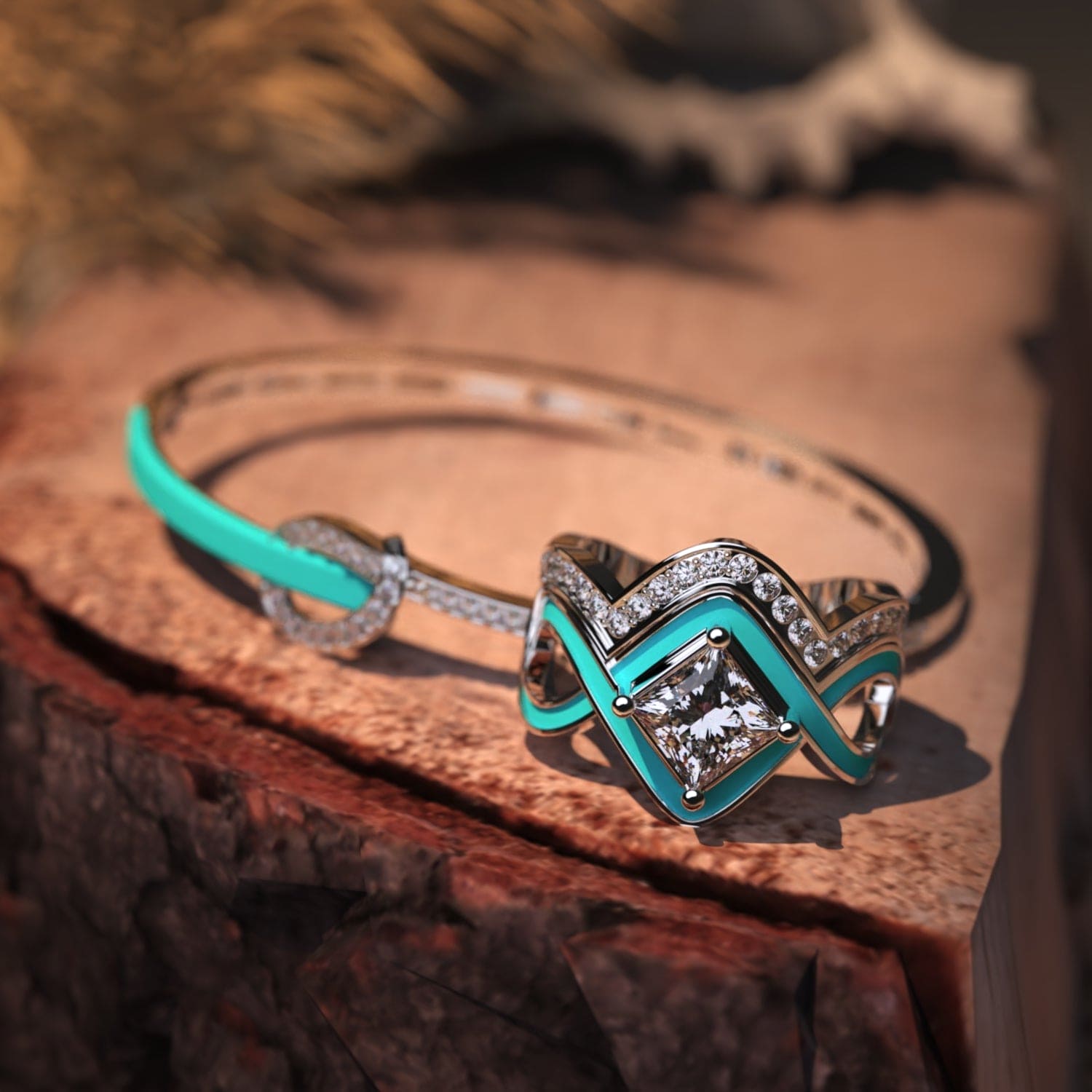 オーシャンウェーブ:2ピースリング + ブレスレット無料 - S925スターリングシルバー