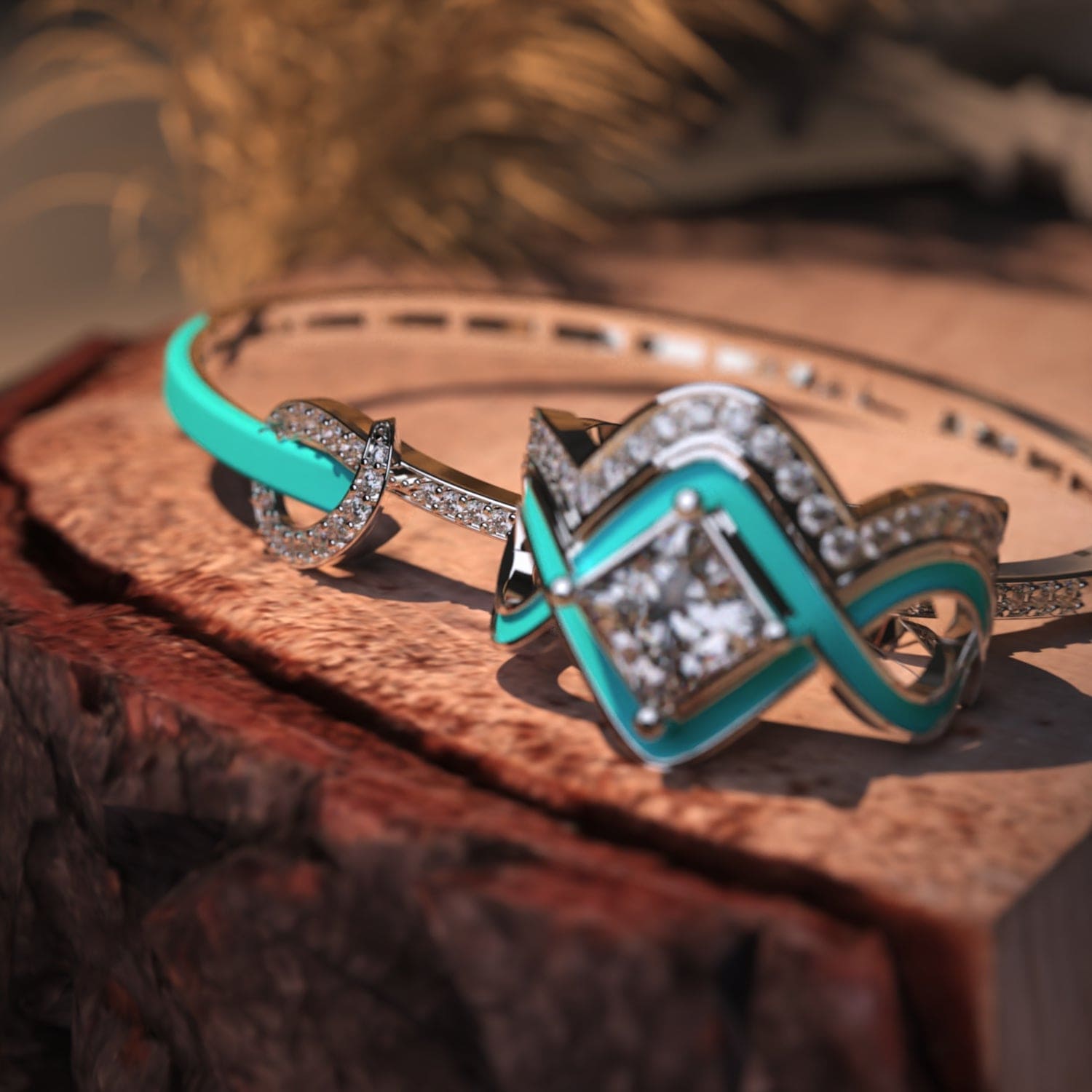 オーシャンウェーブ:2ピースリング + ブレスレット無料 - S925スターリングシルバー