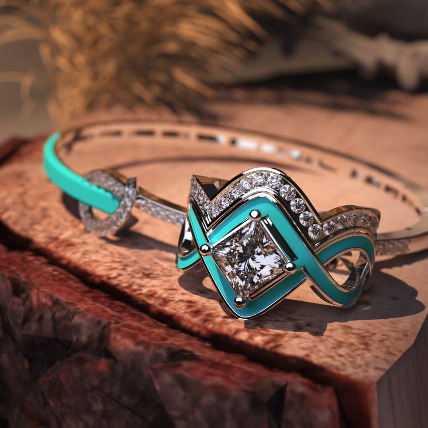 オーシャンウェーブ:2ピースリング + ブレスレット無料 - S925スターリングシルバー