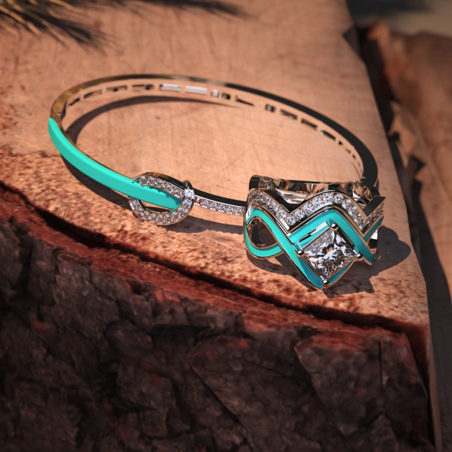 オーシャンウェーブ:2ピースリング + ブレスレット無料 - S925スターリングシルバー