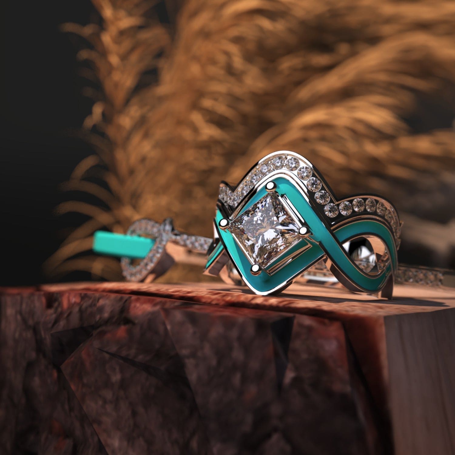 オーシャンウェーブ:2ピースリング + ブレスレット無料 - S925スターリングシルバー