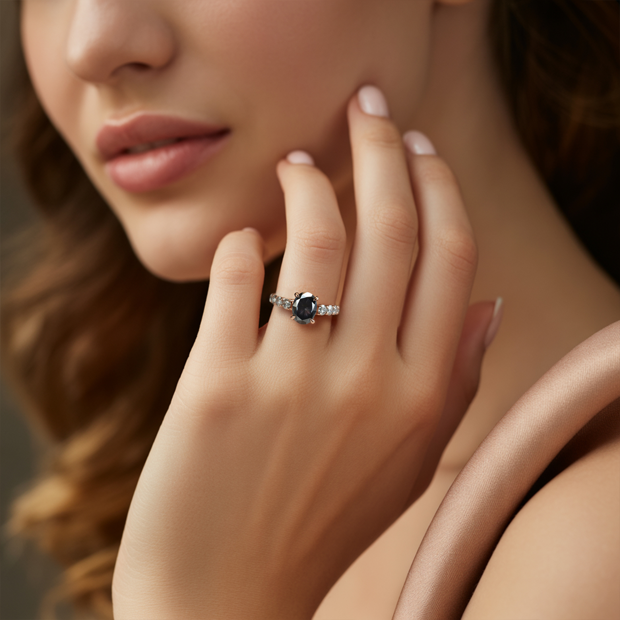 セレスティン - ブラックモアッサナイトリング