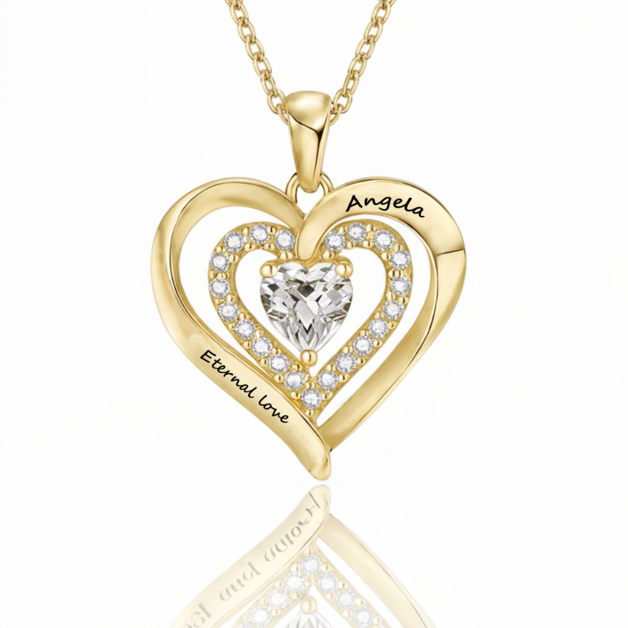 誕生石刻印入りハートネックレス