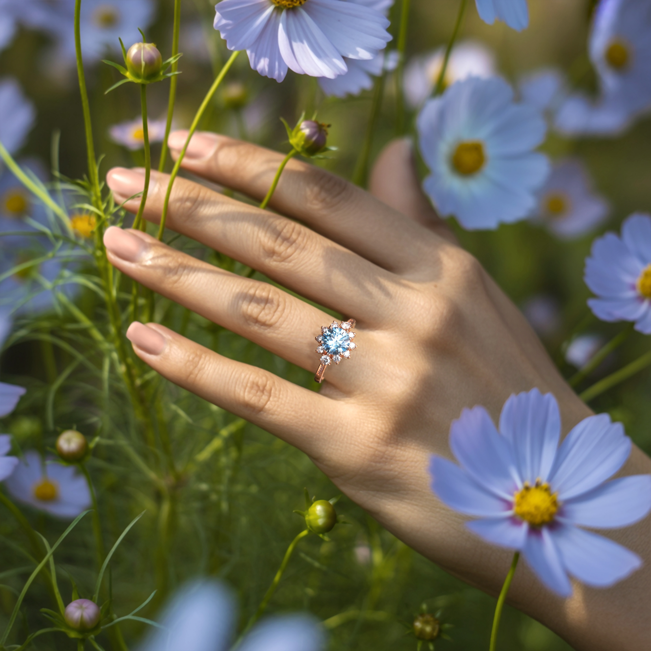 La Bague Bethany 3CT Moissanite Bleue