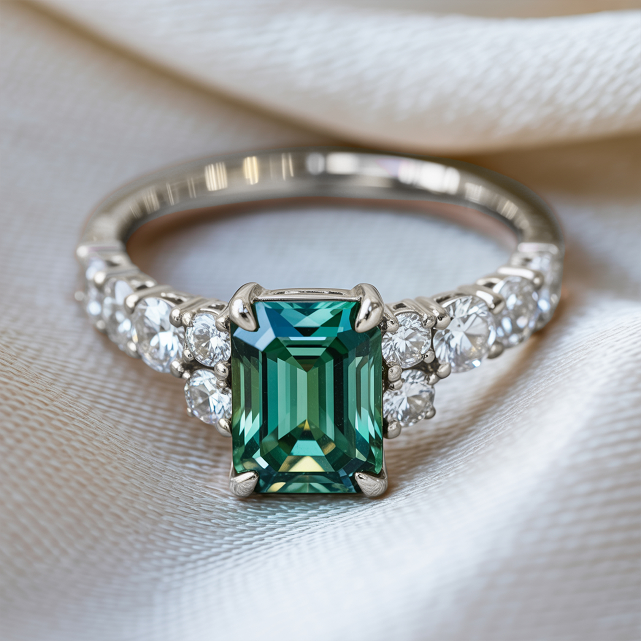 Adelina Rae 2CT エメラルドカット グリーンモアサナイトリング