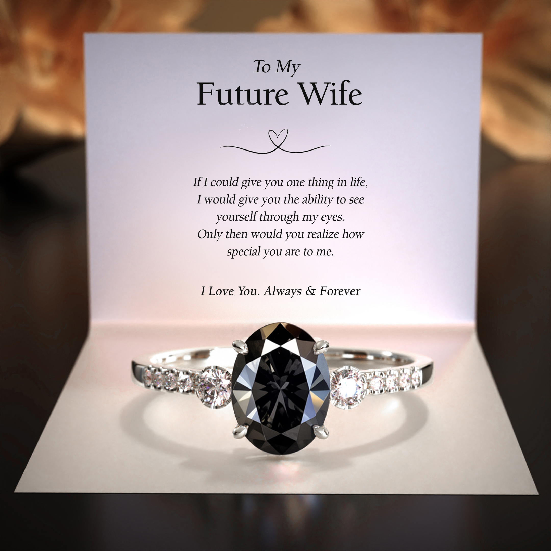 The Luna | 未来の妻へ 2CT オーバルカット ブラックモアサナイトリング