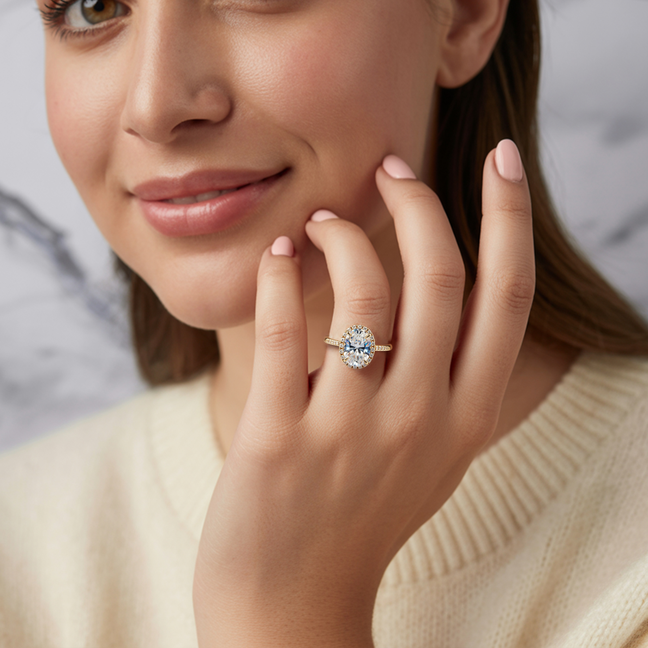 オパライン - ヘイロー モアッサナイト リング