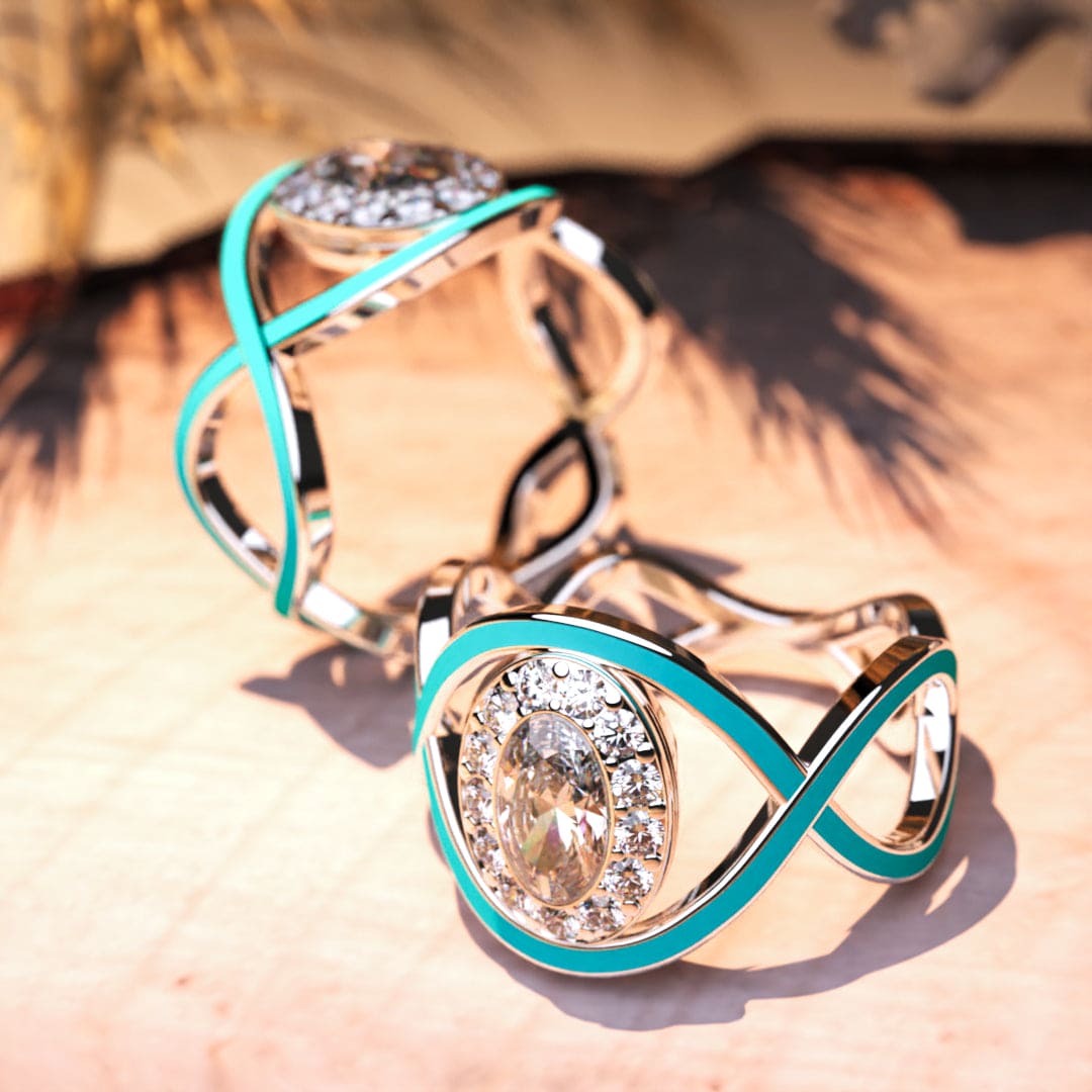 ターコイズの波:オパールカットダイヤモンドリング - S925スターリングシルバー