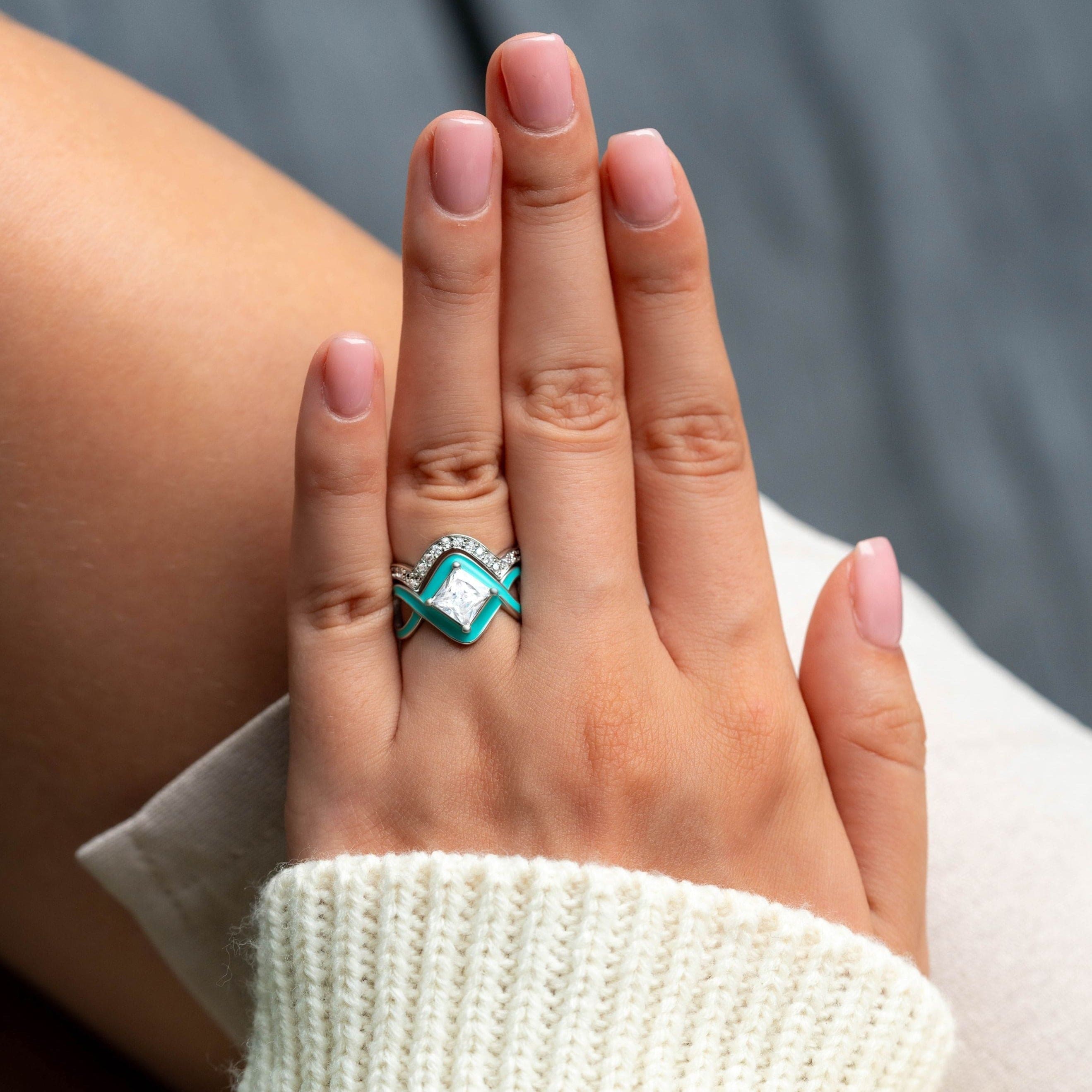 海の波:2点セットリング - S925スターリングシルバー