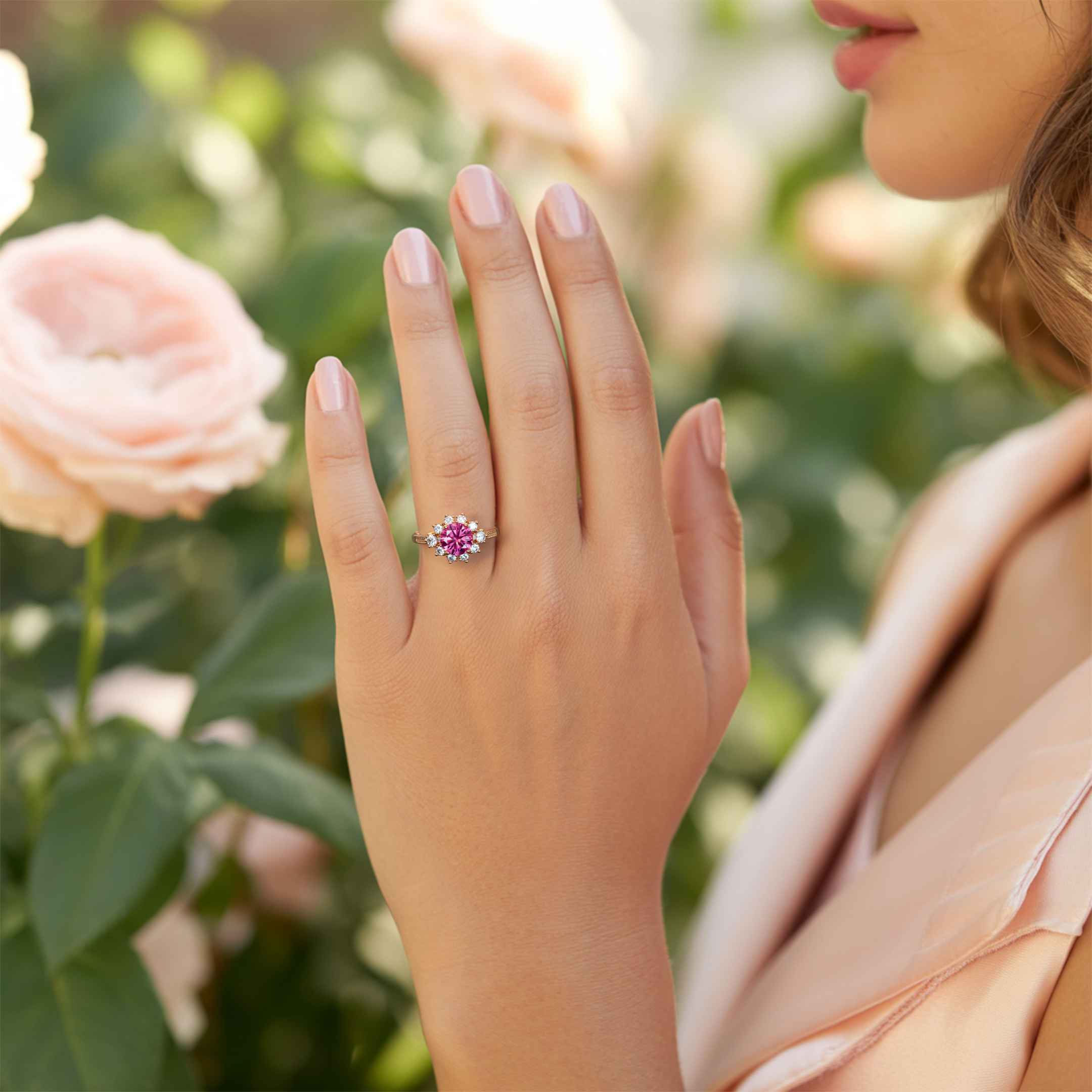 ベサニー - ピンクモアサナイトリング