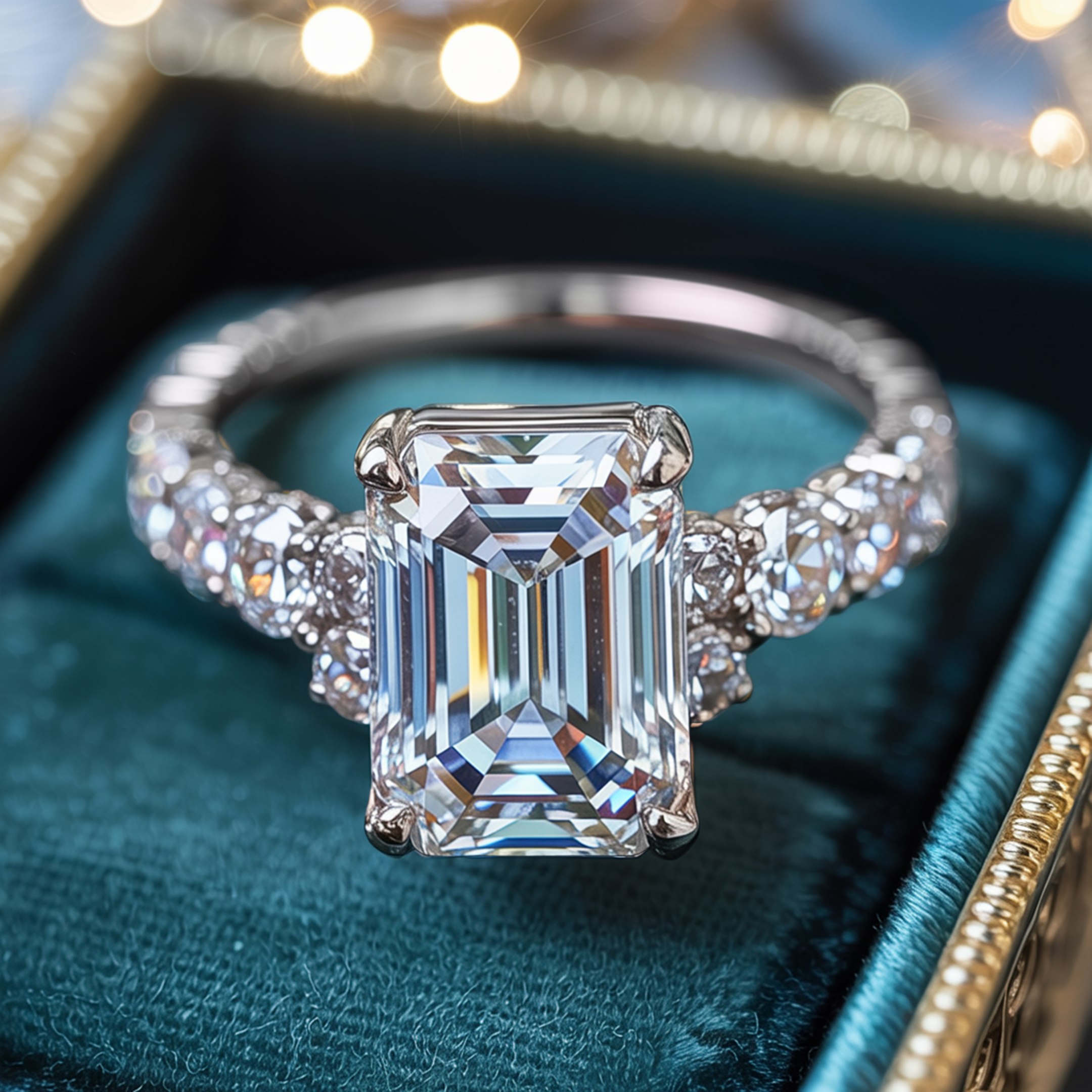 アデリナ・レイ 5CT エメラルドカット モアッサナイトリング