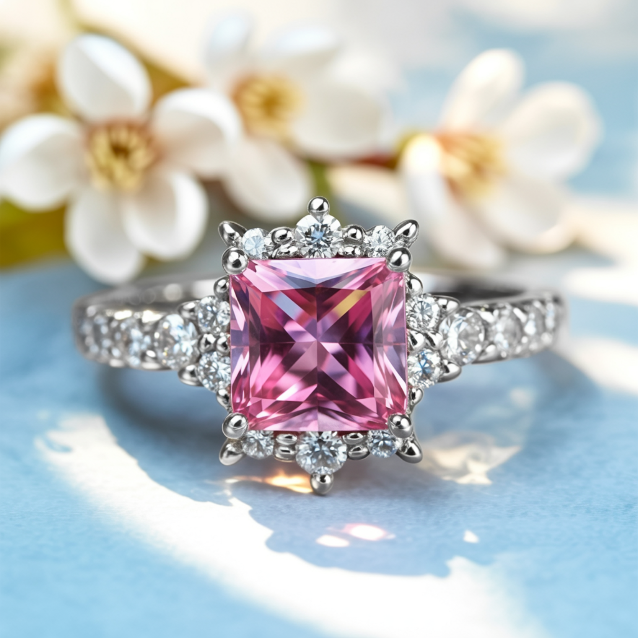 カテリーナ 1CT プリンセスカット ピンクモアサナイトリング